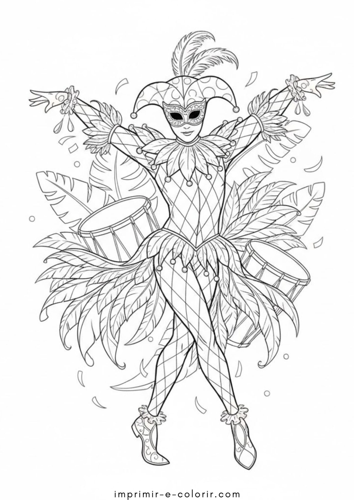 Desenho de Carnaval – Arlequim para colorir e imprimir