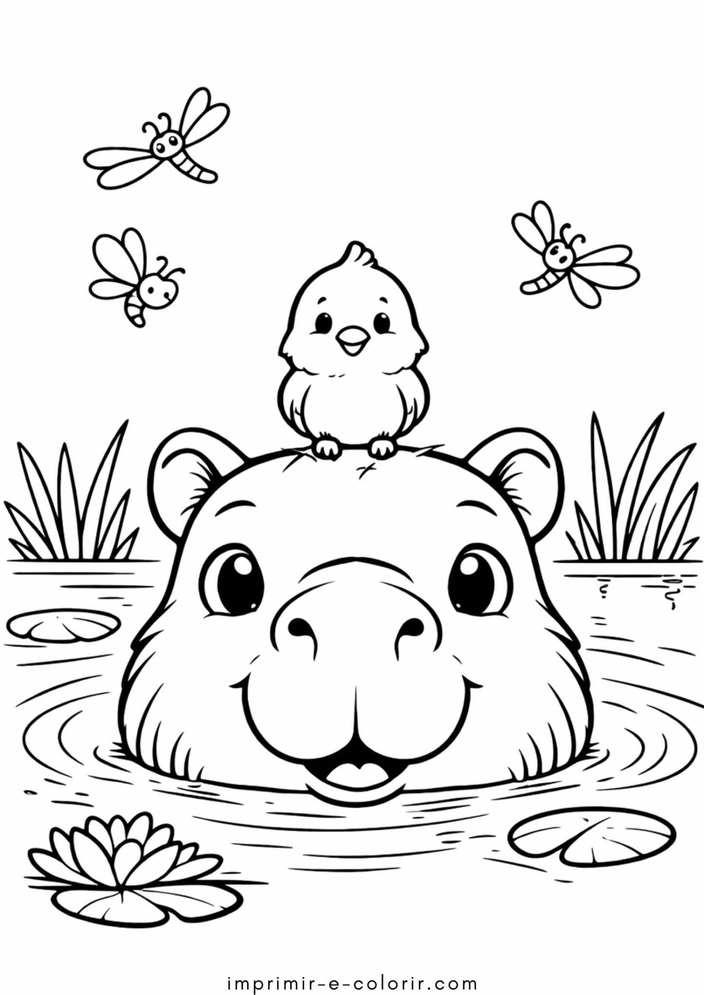 Desenhos de Capivara com um pássaro para Colorir Desenhos de Capivara com um pássaro para Colorir