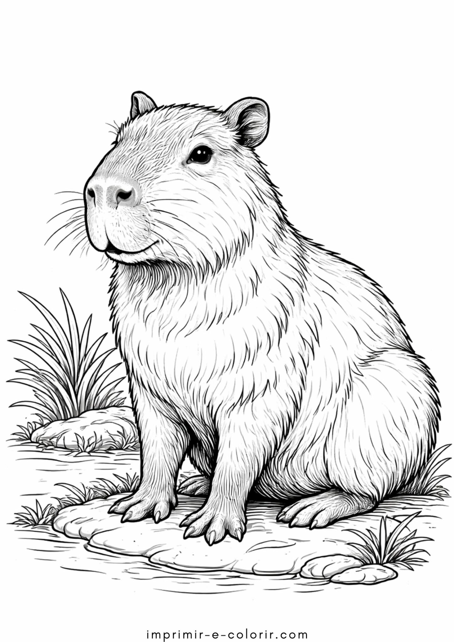 Desenho de Capivara realista para colorir e imprimir