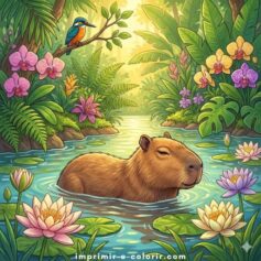 Desenhos para colorir de capivaras fofas para imprimir grátis em tamanho A4 com linhas grossas