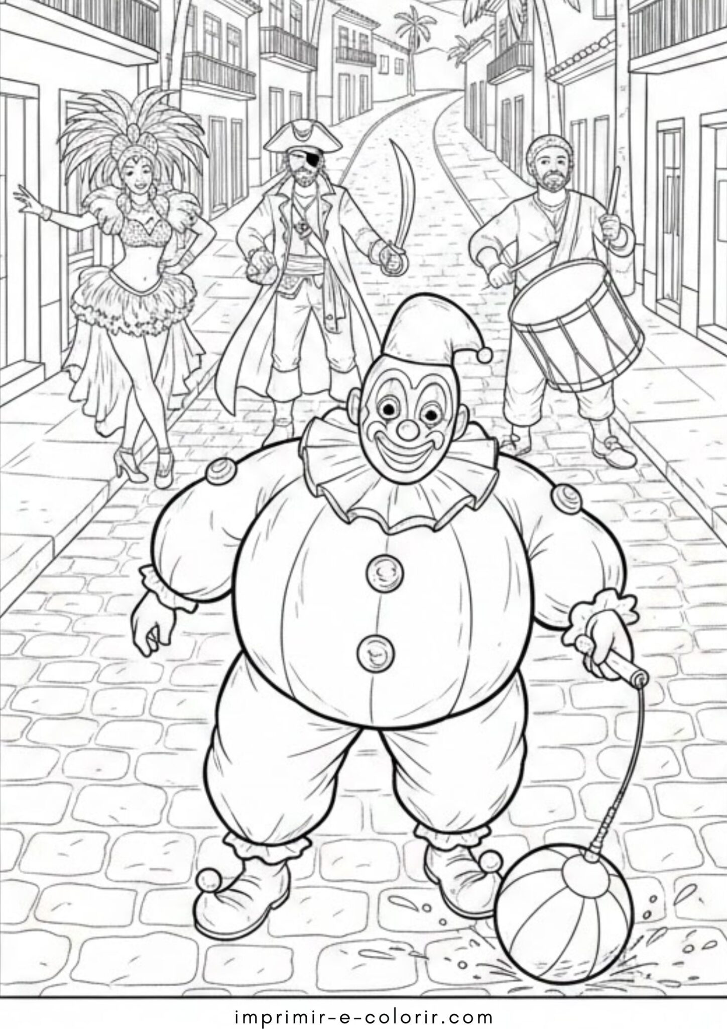 Desenho de Carnaval – Bate-Bola para colorir e imprimir