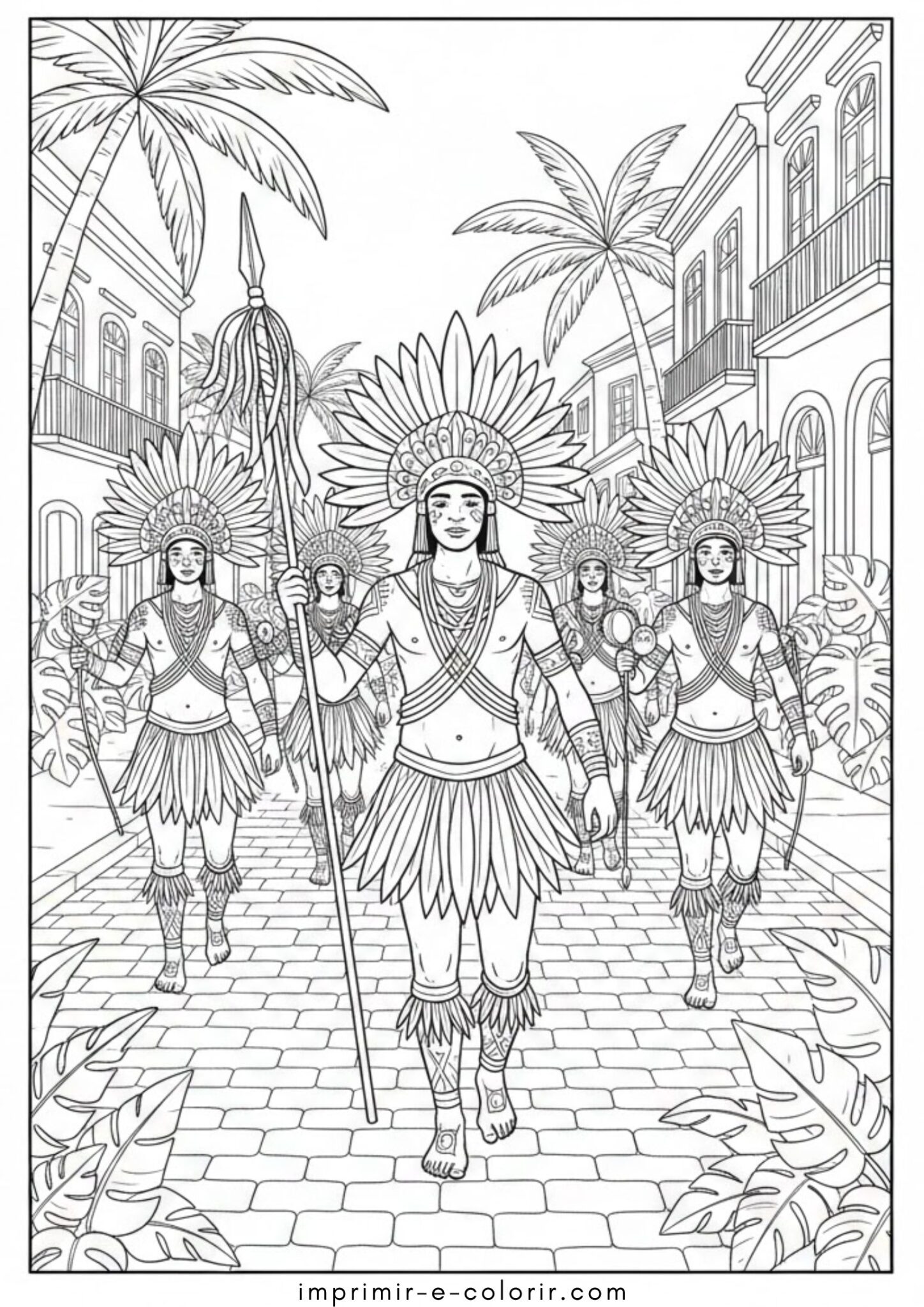 Desenho de Carnaval – Caboclinhos para colorir e imprimir