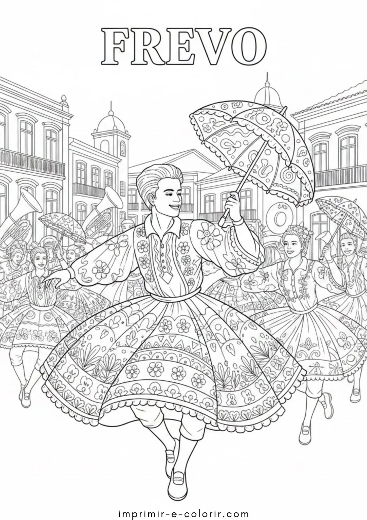 Desenho de Carnaval – Dança Frevo para colorir e imprimir
