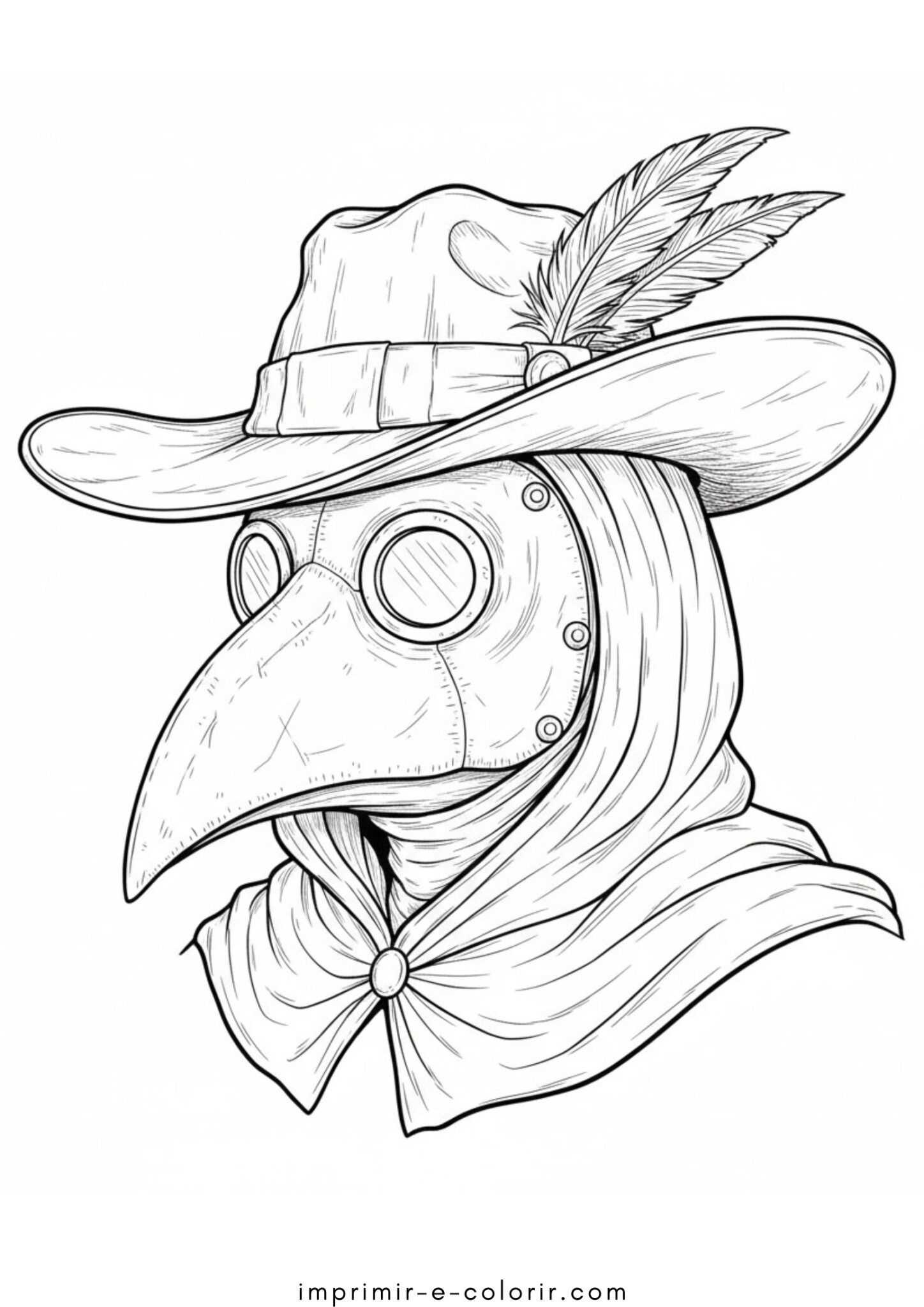 Desenho de Carnaval – Máscara de Médico da Peste para colorir e imprimir