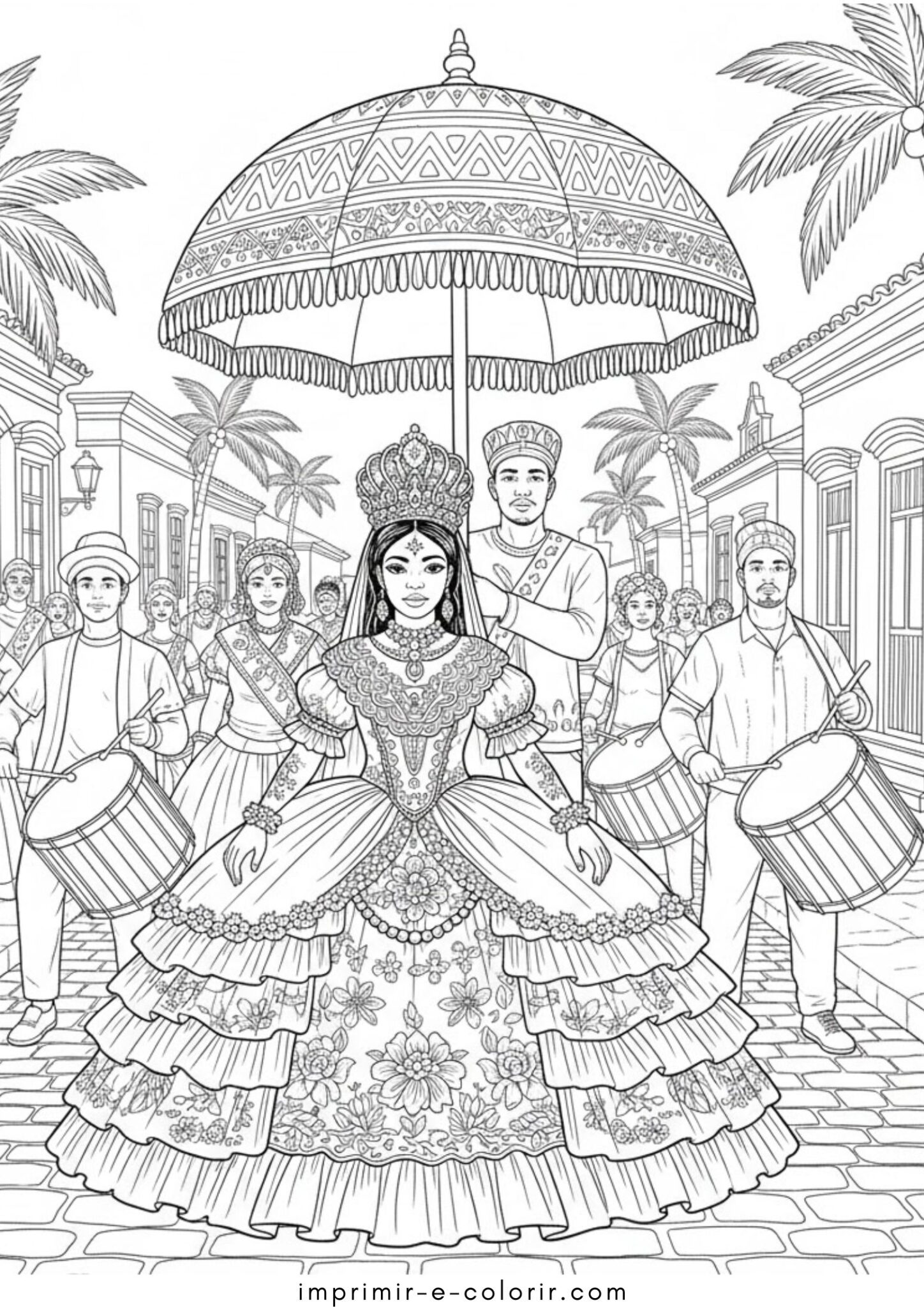 Desenho de Carnaval – Rainha Maracatu para colorir e imprimir