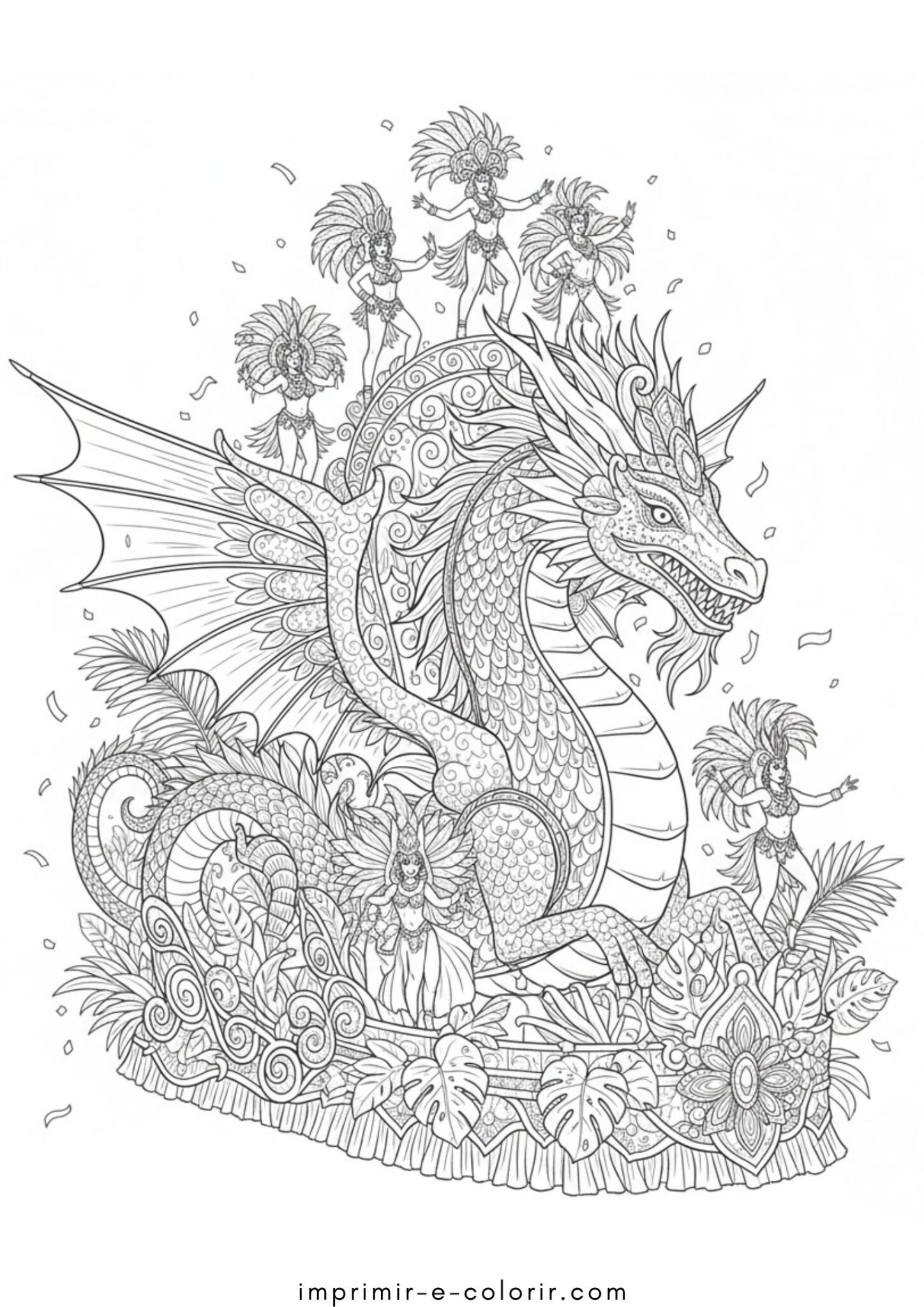Desenho de Carro alegórico de dragão no Carnaval para colorir e imprimir