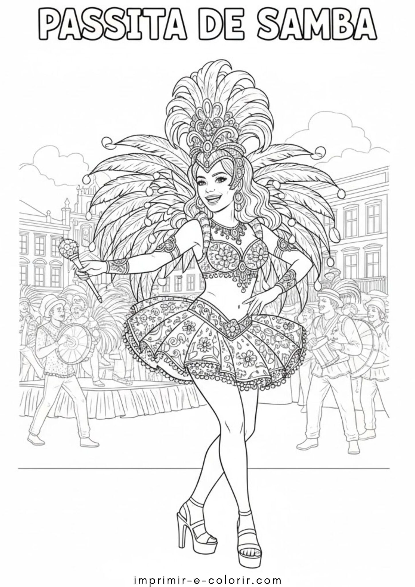 Desenho de Dançarina de samba no Carnaval para colorir e imprimir