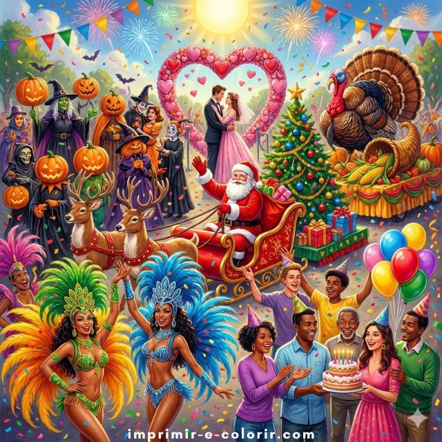 Desenhos de Feriados 🎉 para colorir e imprimir grátis