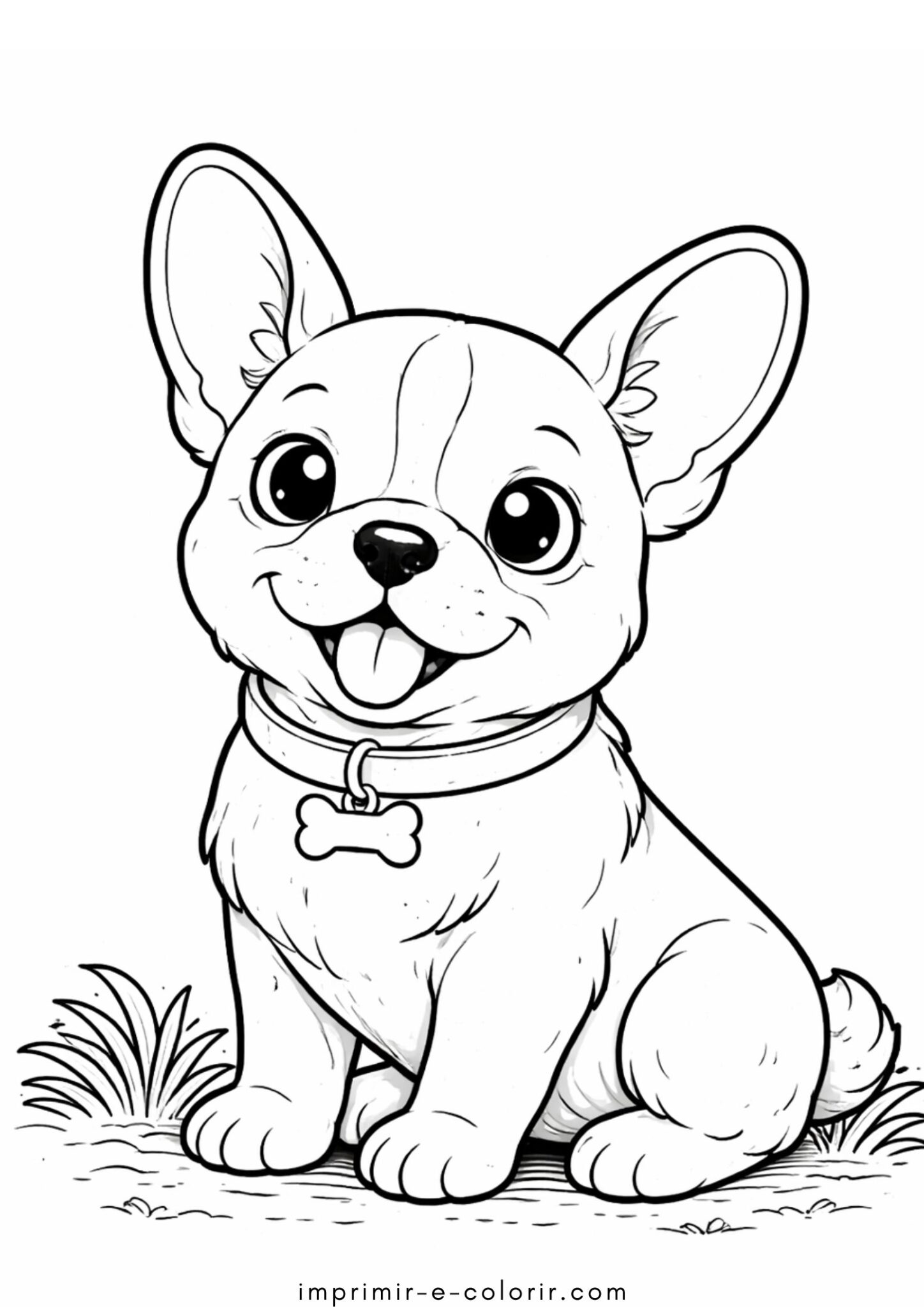 Desenho de Filhote de Buldogue Francês para colorir e imprimir