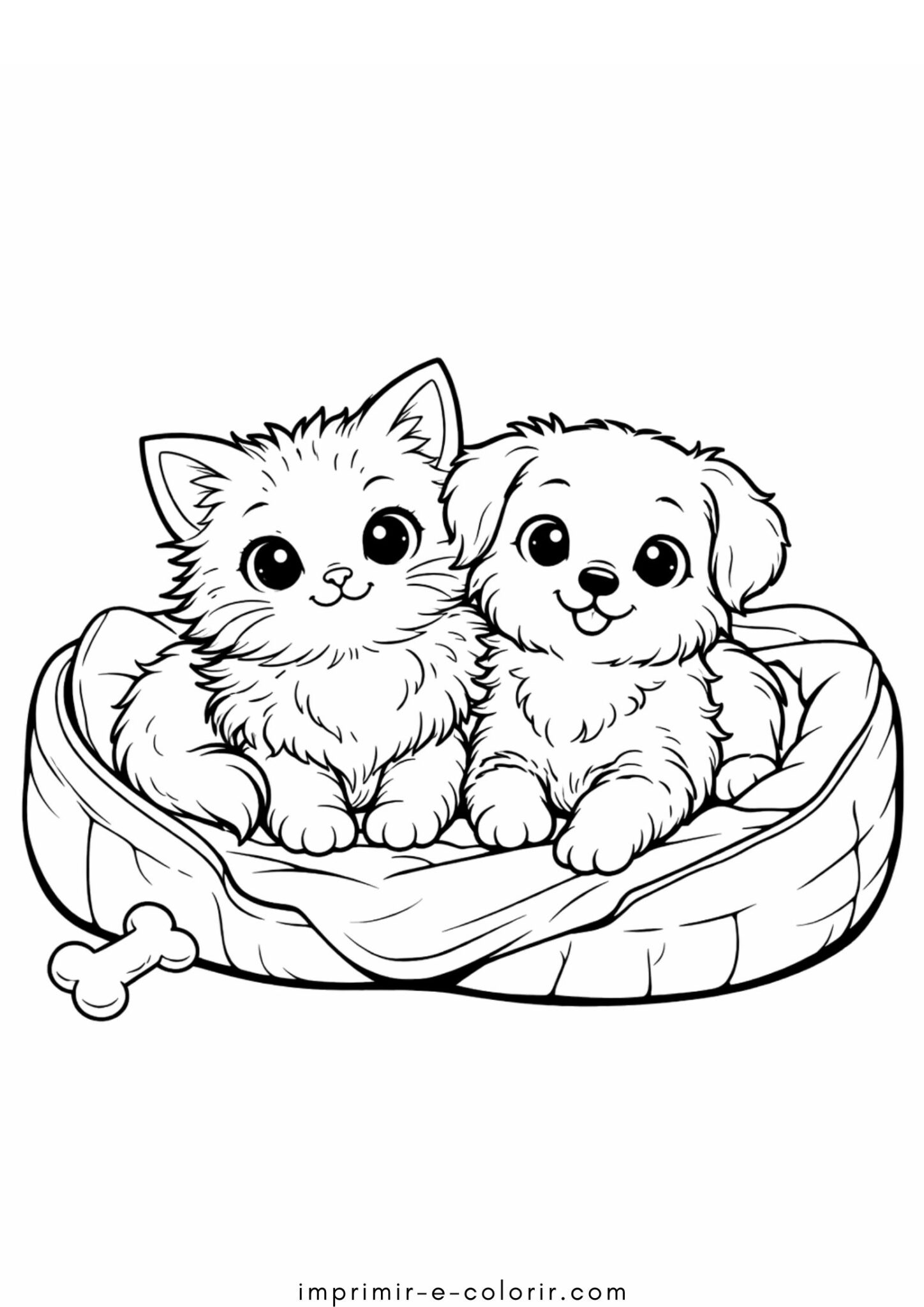 Desenho de Gato e cachorro para colorir e imprimir