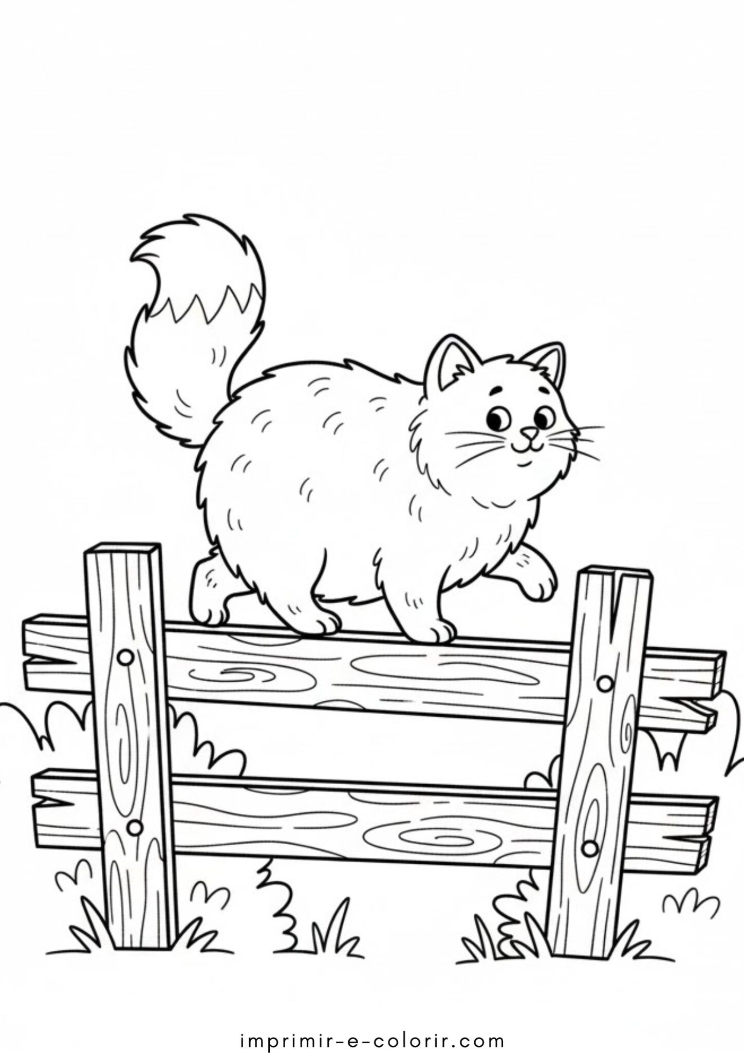 Desenho de Gato em uma cerca para colorir e imprimir