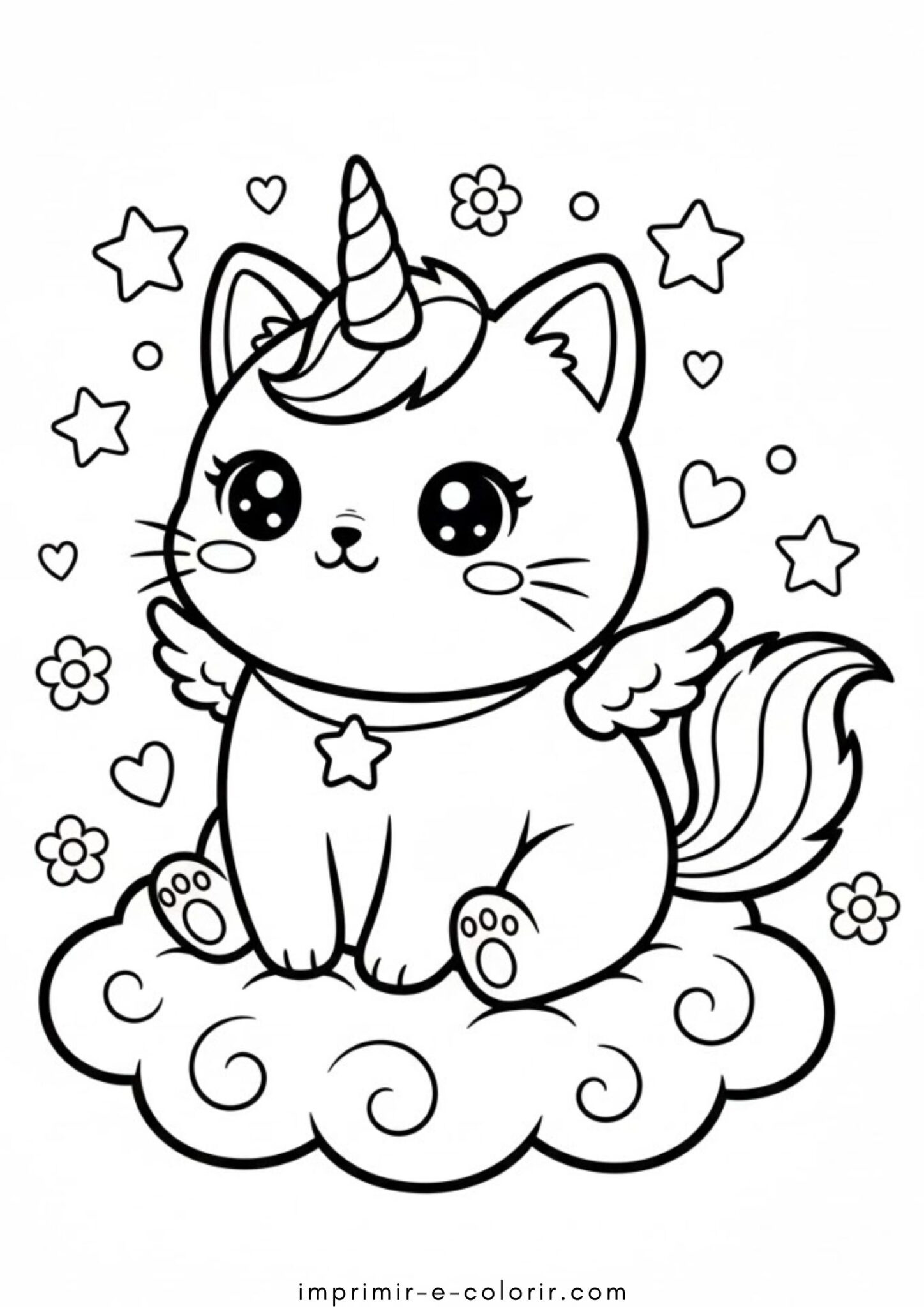 Desenhos de Gato unicórnio kawaii para Colorir Desenhos de Gato unicórnio kawaii para Colorir
