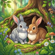 Desenhos para colorir de coelhos, lebres e coelhinhos fofos para imprimir grátis em tamanho A4 com linhas grossa