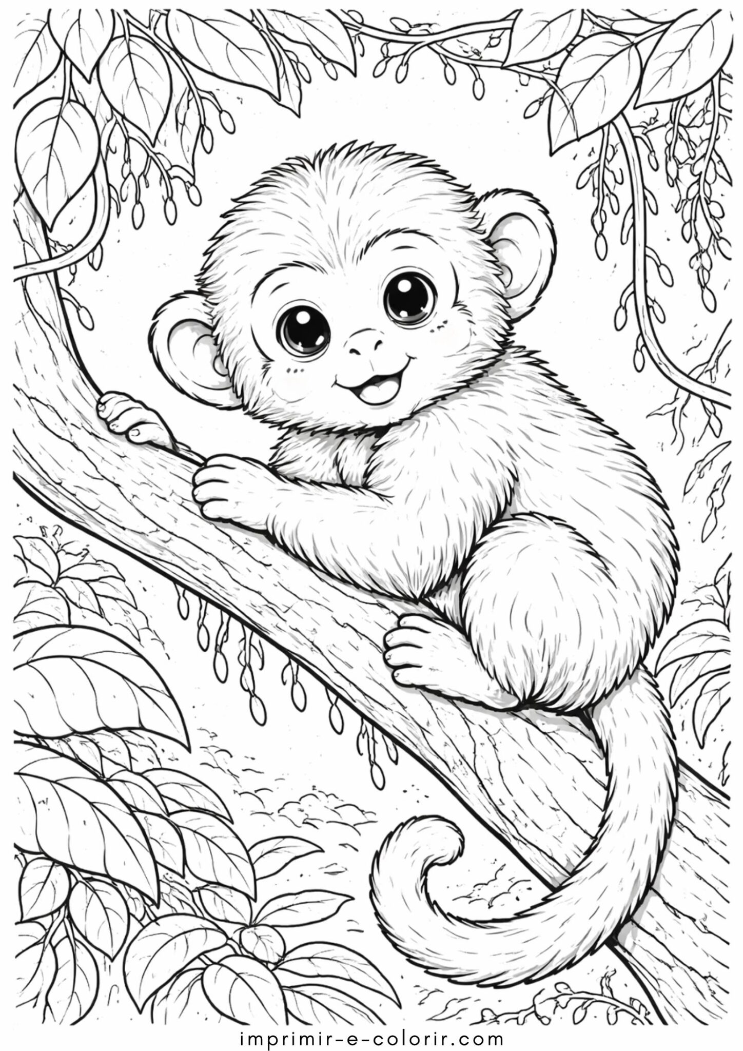 Desenho de Macaco em uma árvore para colorir e imprimir