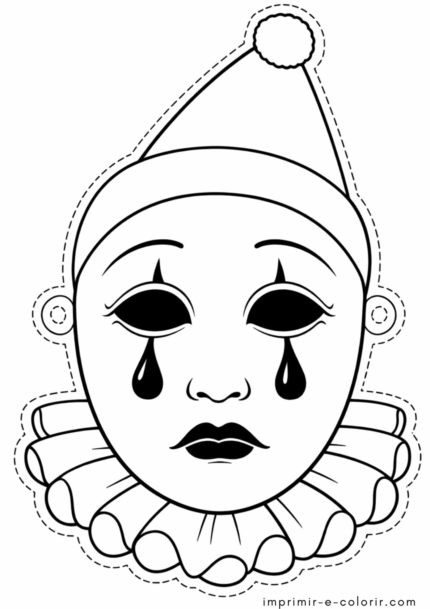 Desenho de Máscara de Pierrot de Carnaval para recortar para colorir e imprimir