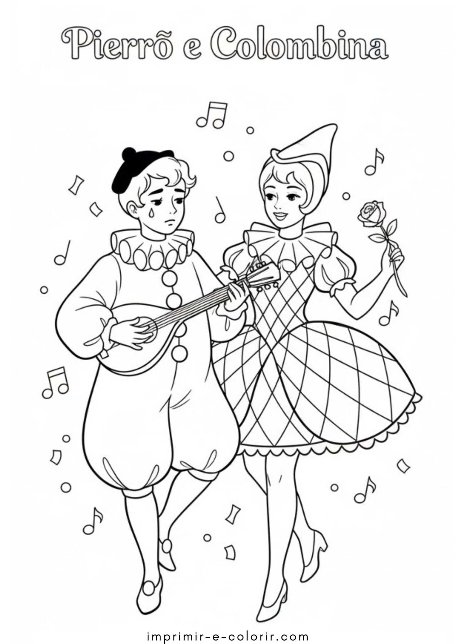 Desenhos de Carnaval – Pierrô e Colombina para Colorir Desenhos de Carnaval – Pierrô e Colombina para Colorir