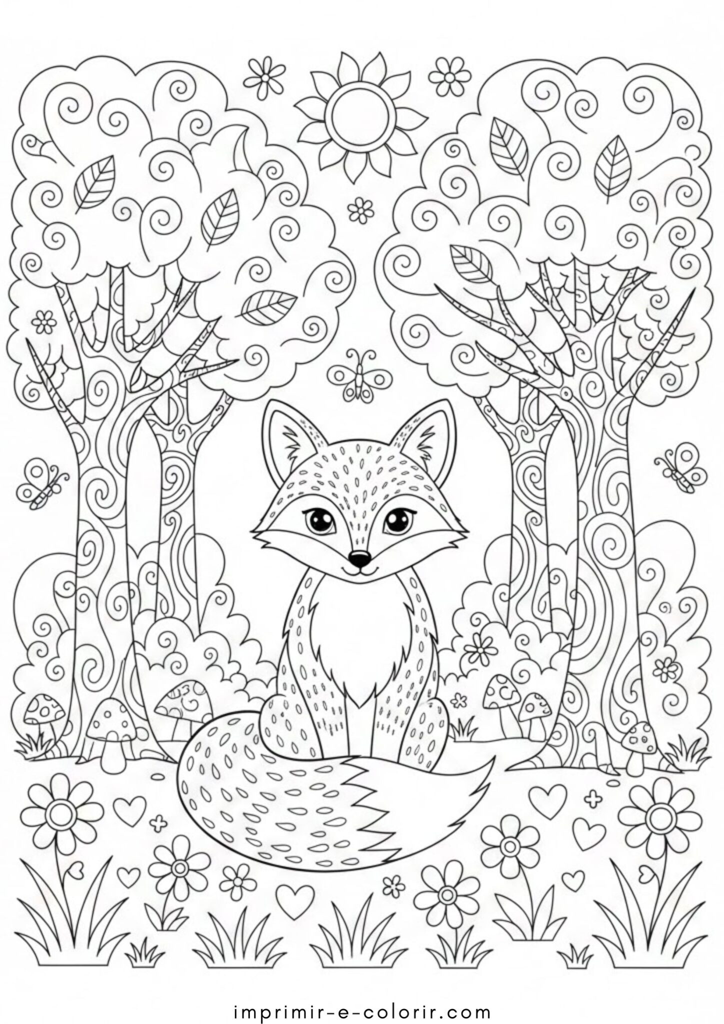 Desenhos de Raposa na floresta para Colorir Desenhos de Raposa na floresta para Colorir