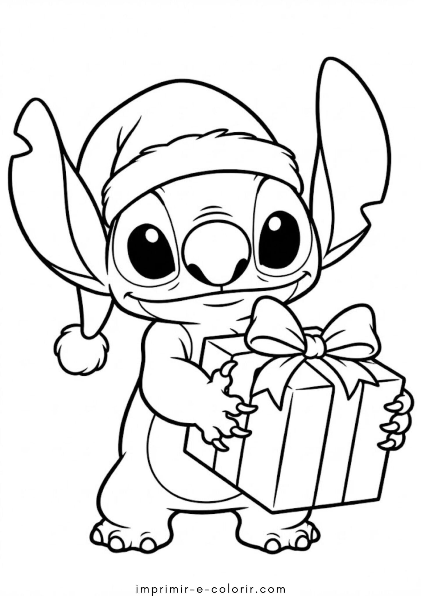 Desenho de Stitch com um presente de Natal para colorir e imprimir Desenho de Stitch com um presente de Natal para colorir e imprimir