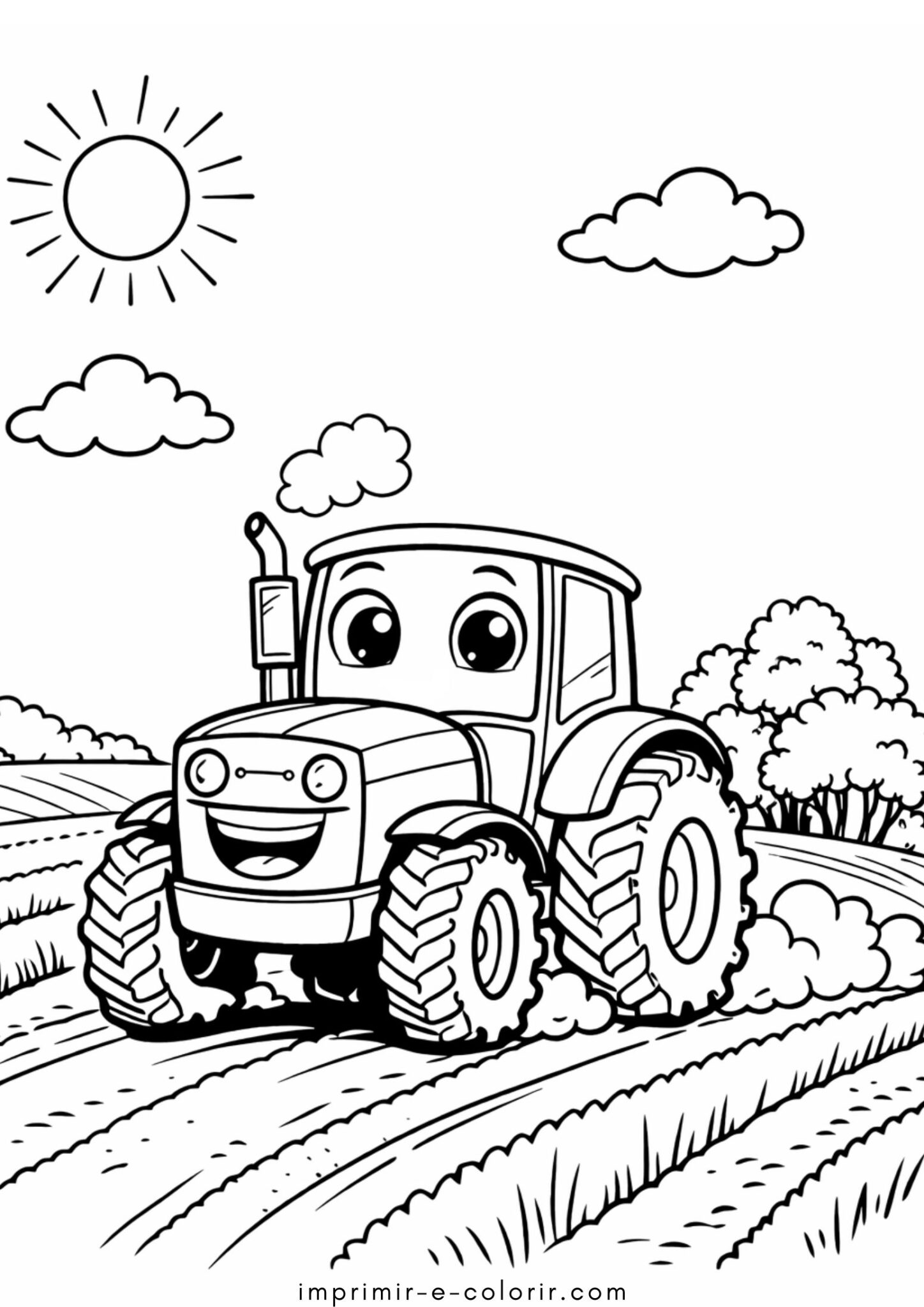 Desenho de Trator no campo para colorir e imprimir