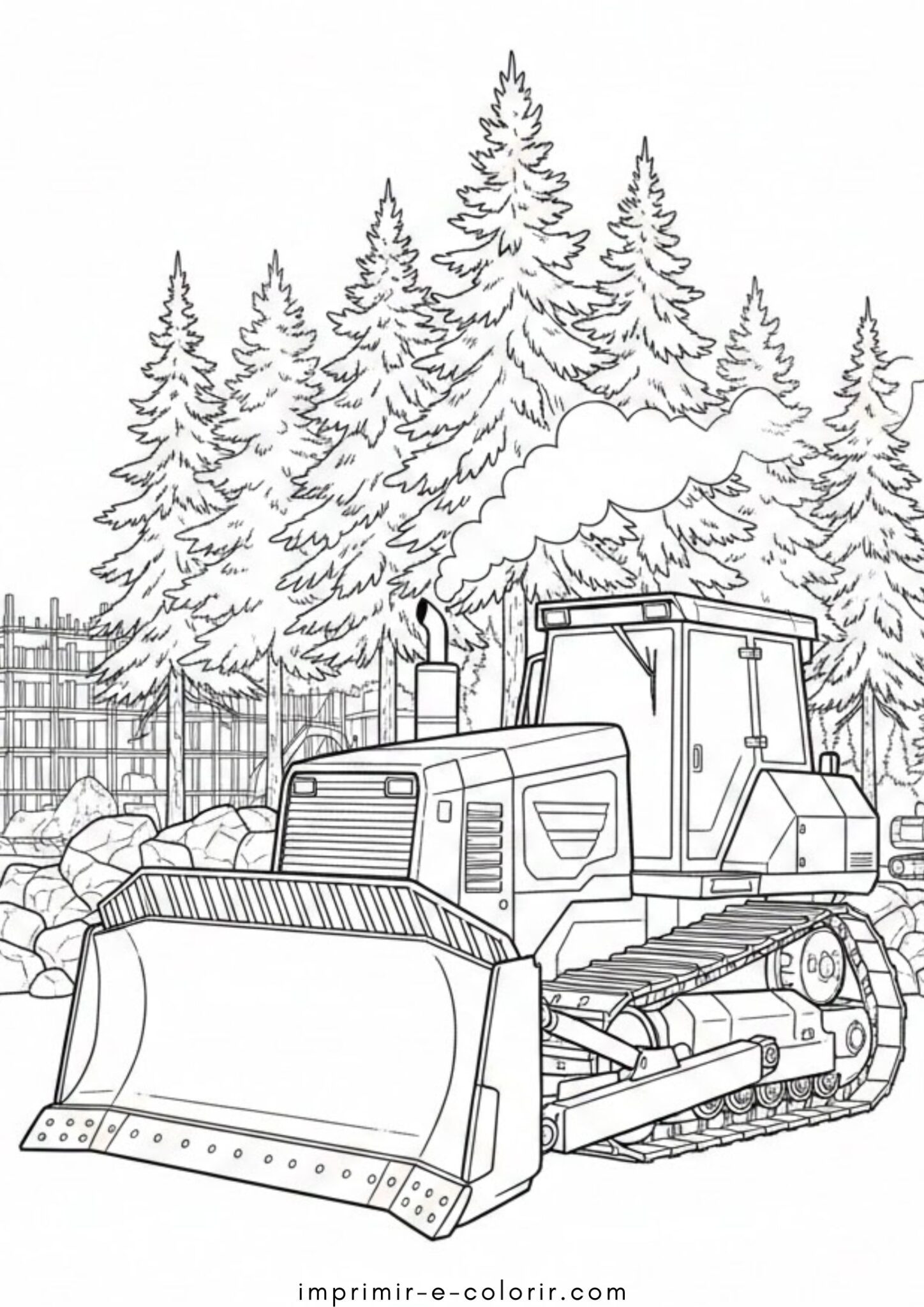 Desenho de Trator sobre esteiras para colorir e imprimir