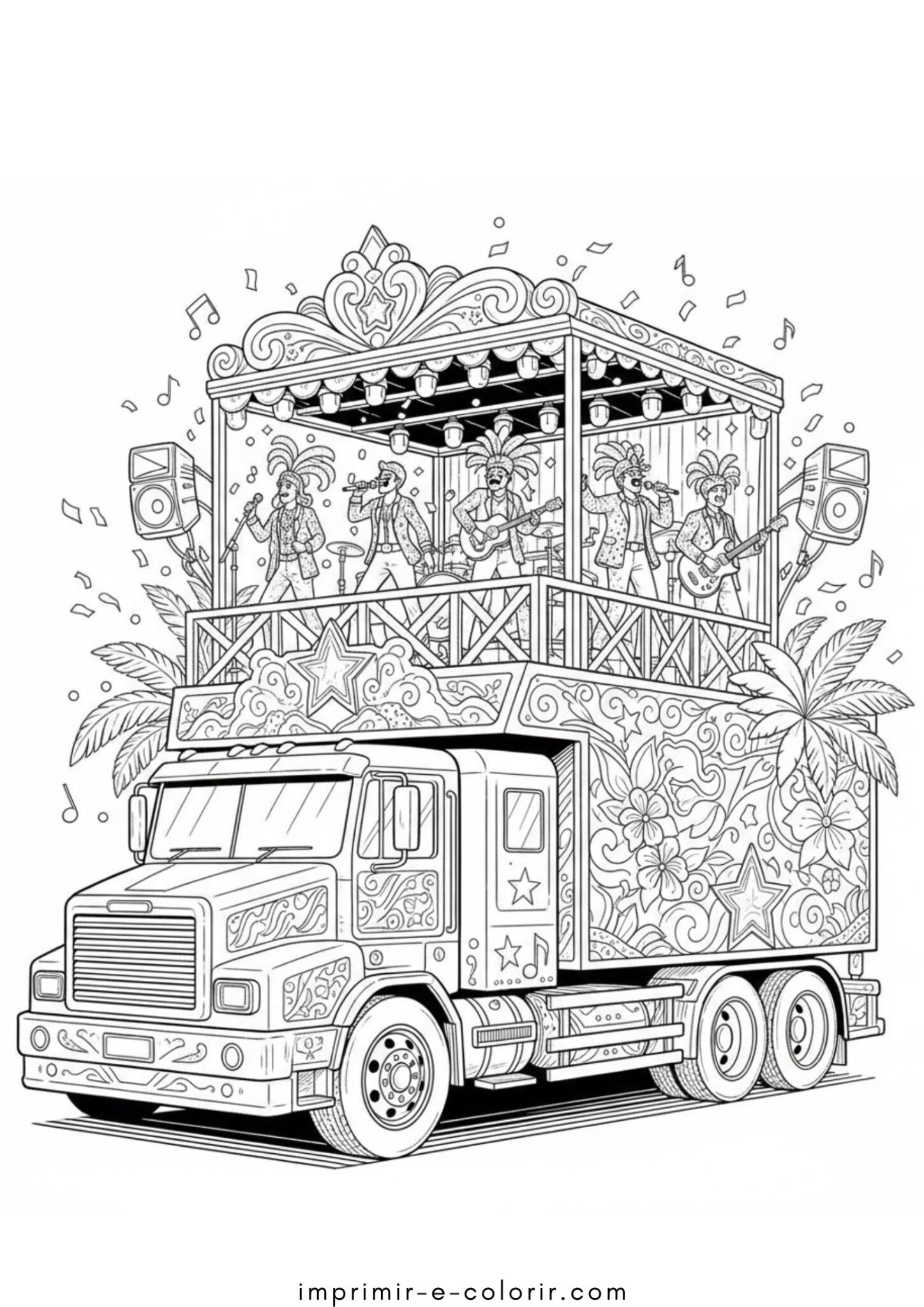 Desenho de Carnaval – Trio Elétrico para colorir e imprimir