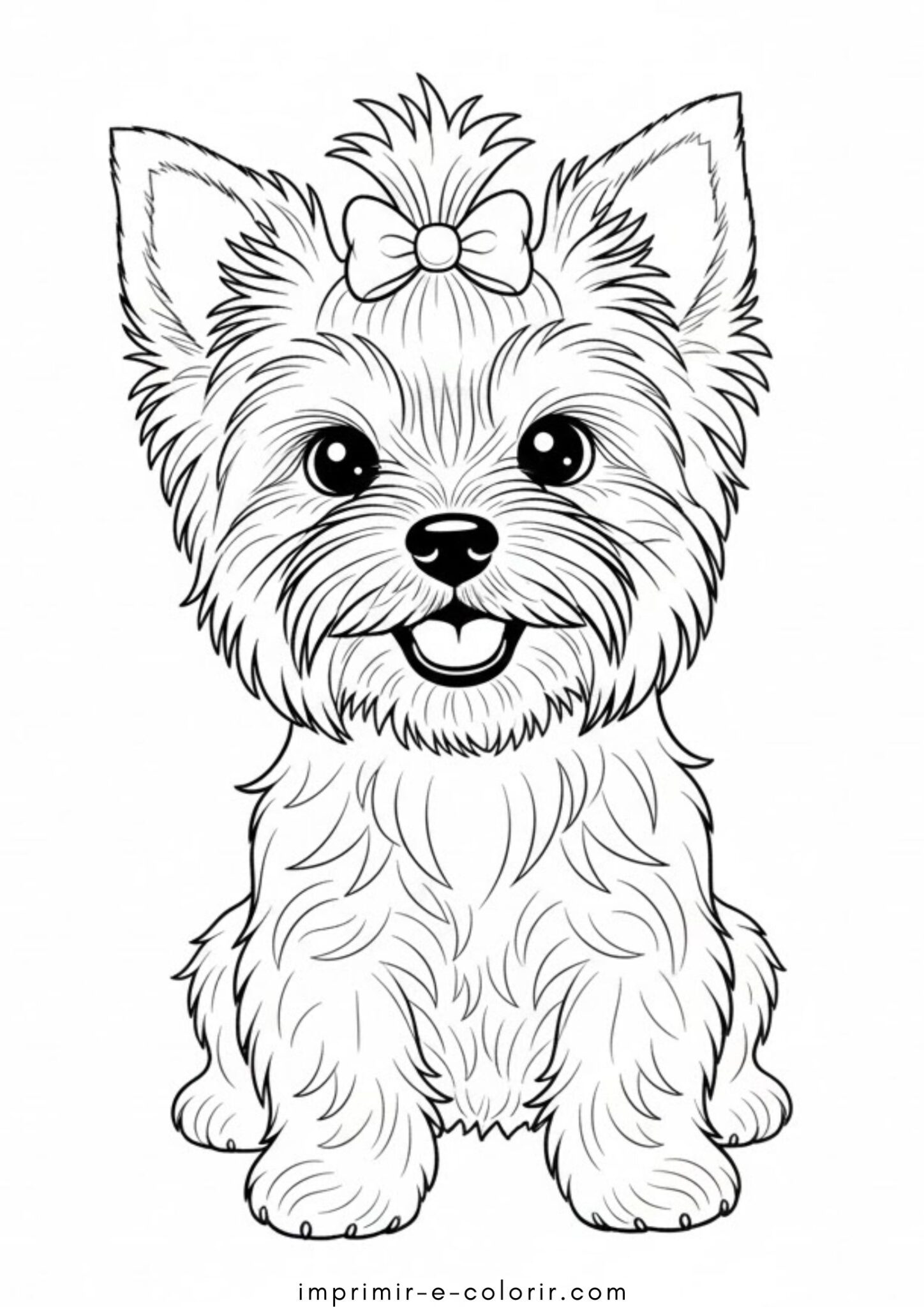 Desenho de Yorkshire com laço para colorir e imprimir