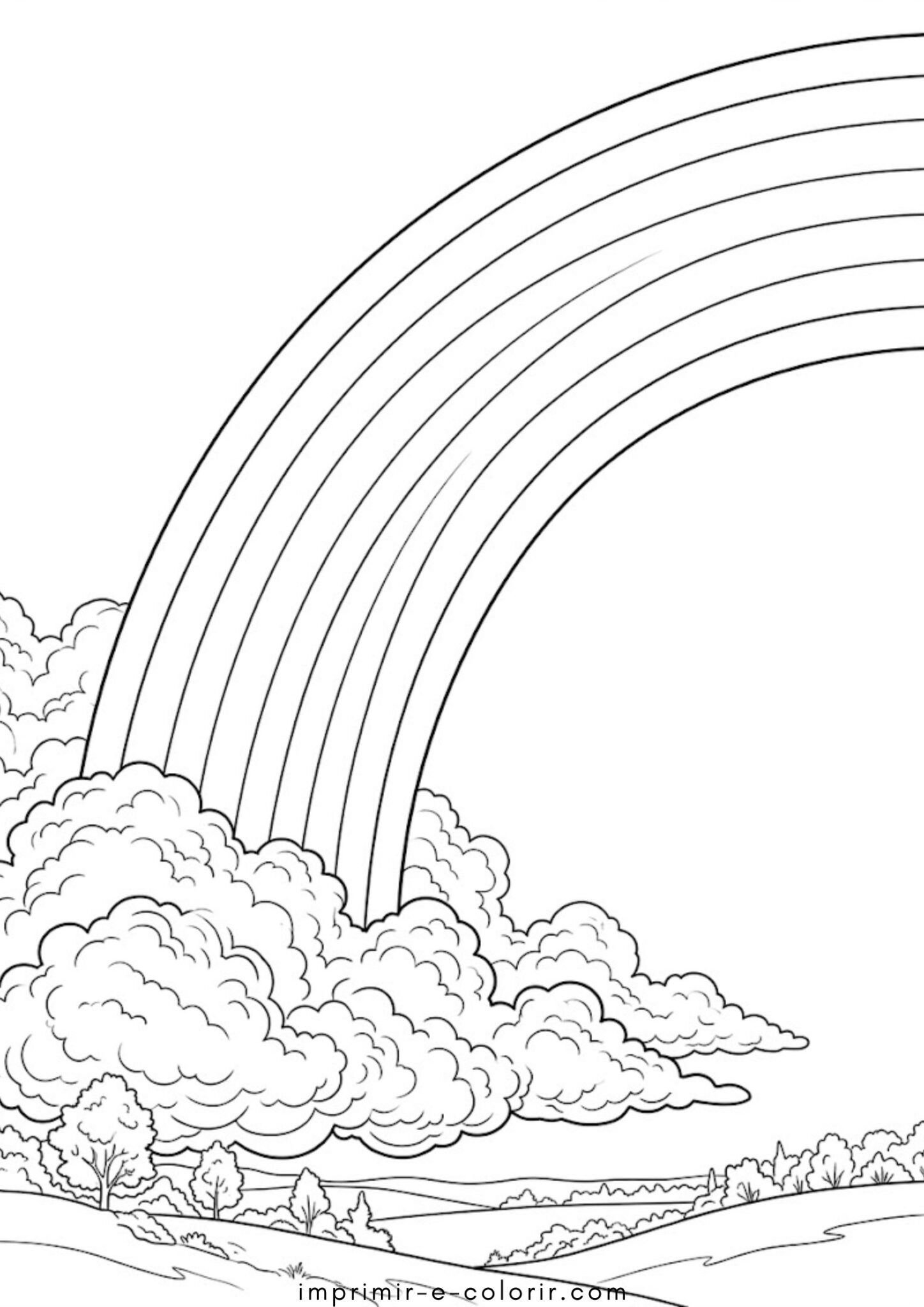 Desenho de Arco-íris com nuvens para colorir e imprimir