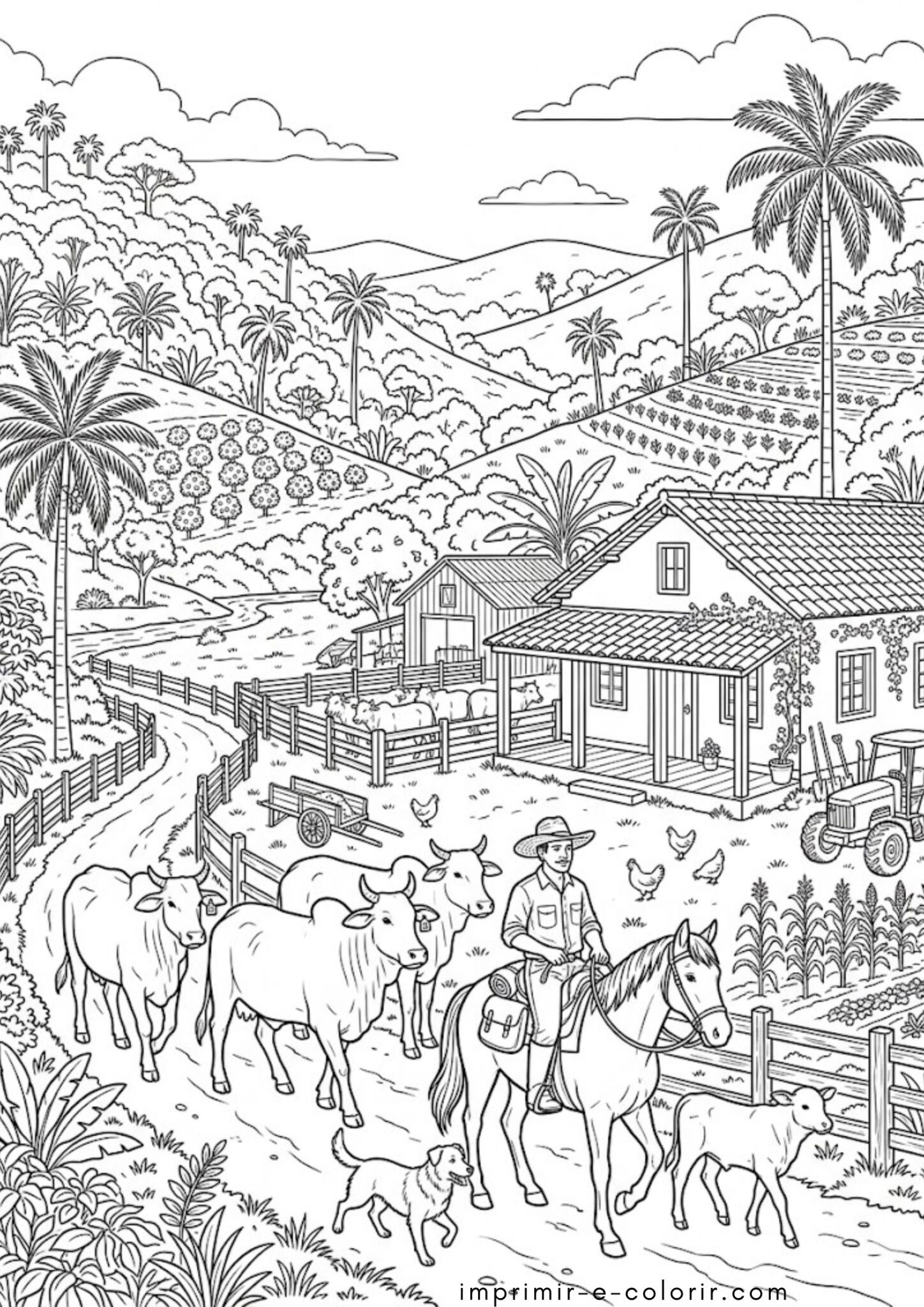 Desenho de Cenário de fazenda para colorir e imprimir