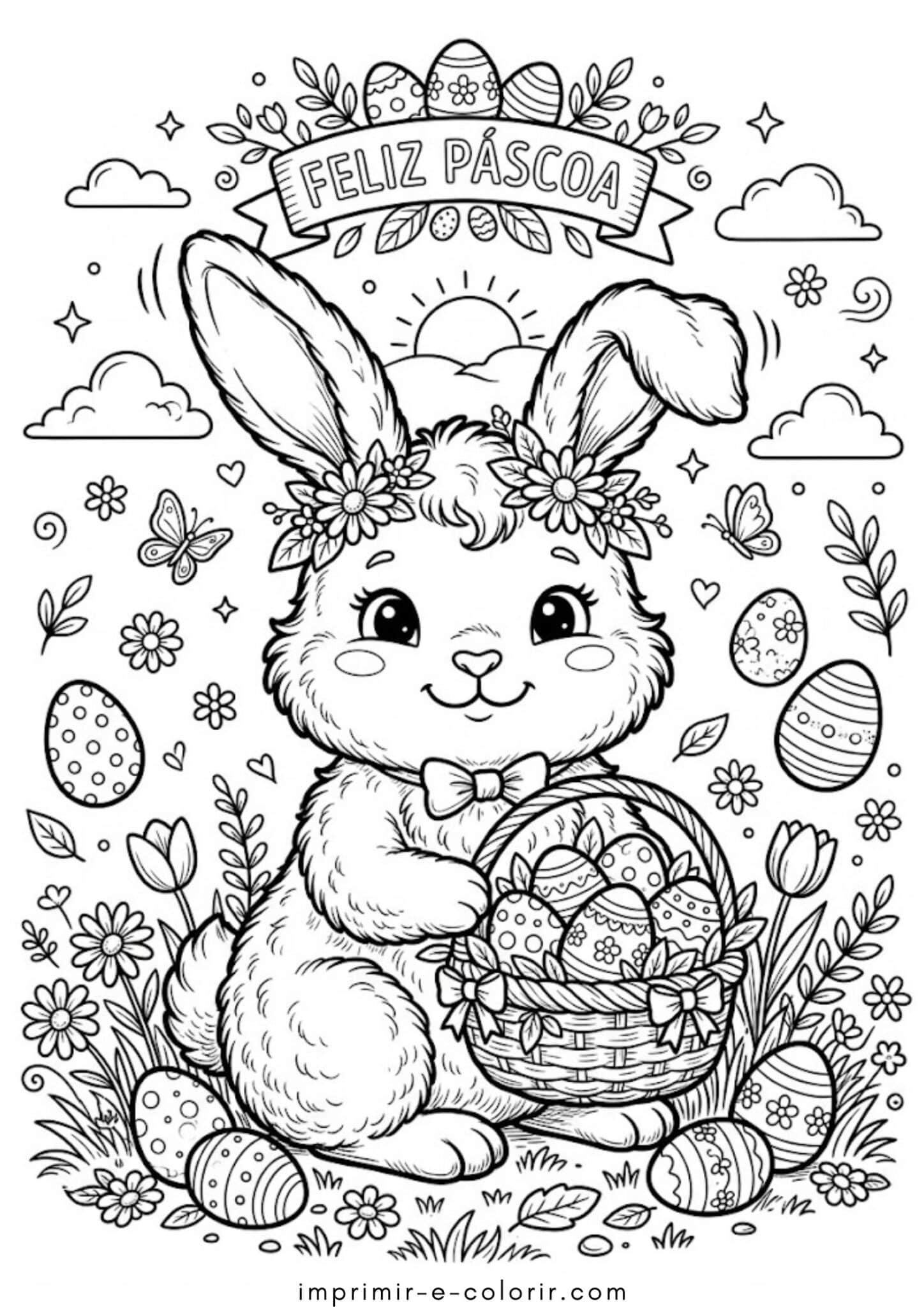 Desenhos de Coelhinho da Páscoa Fofo para Colorir