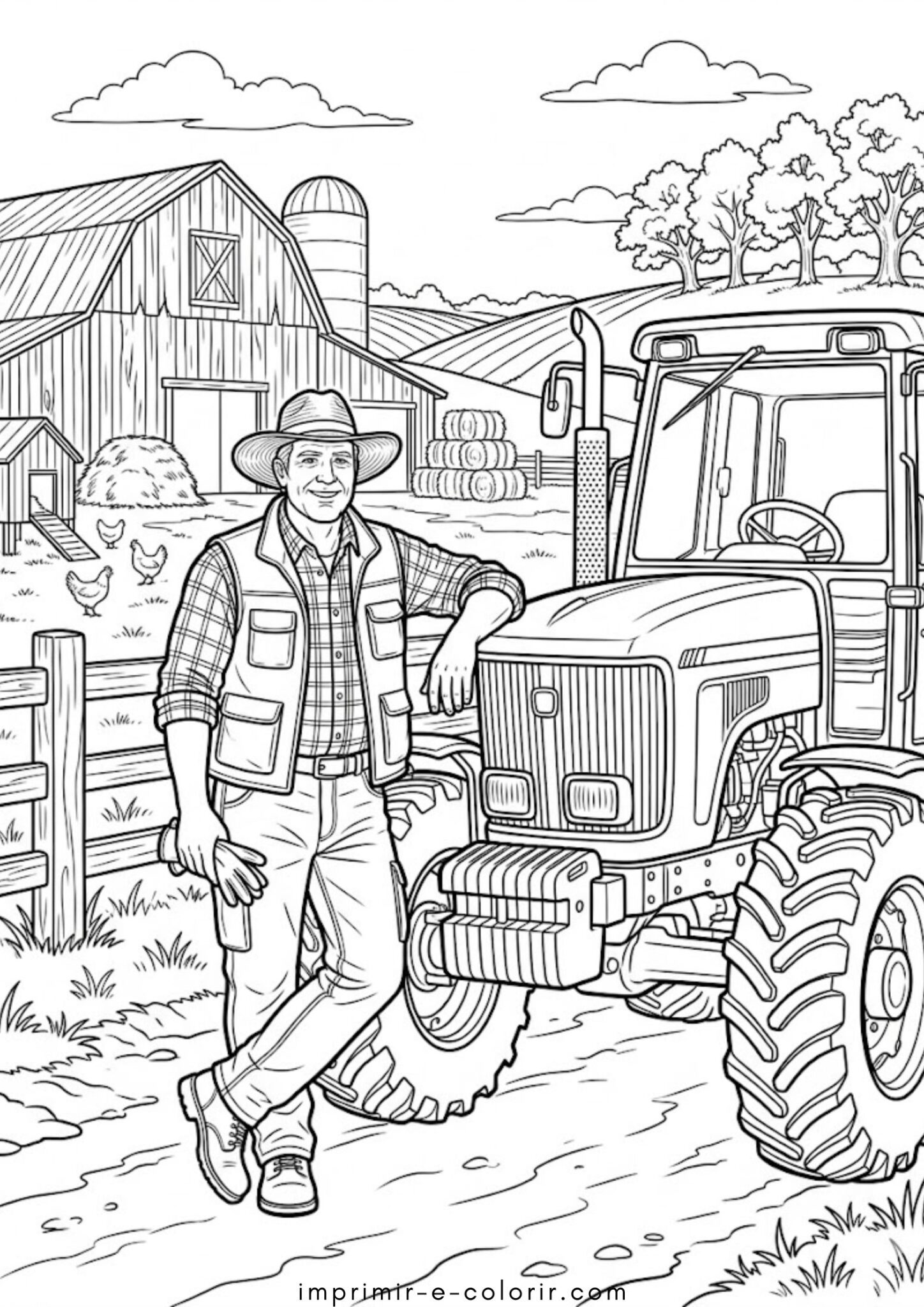 Desenho de Fazenda – Fazendeiro para colorir e imprimir