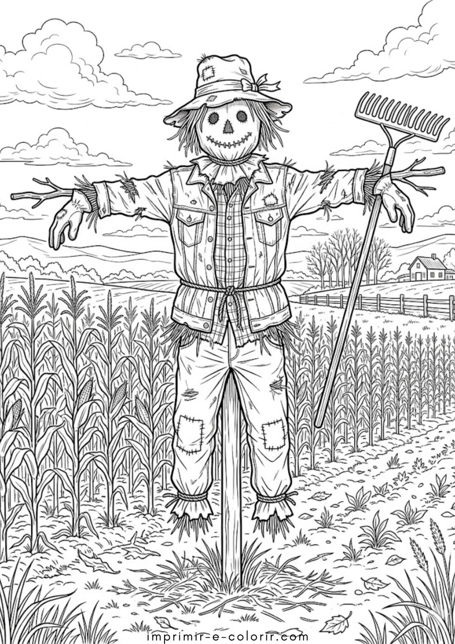 Desenho de Fazendinha – Espantalho no Campo para colorir e imprimir