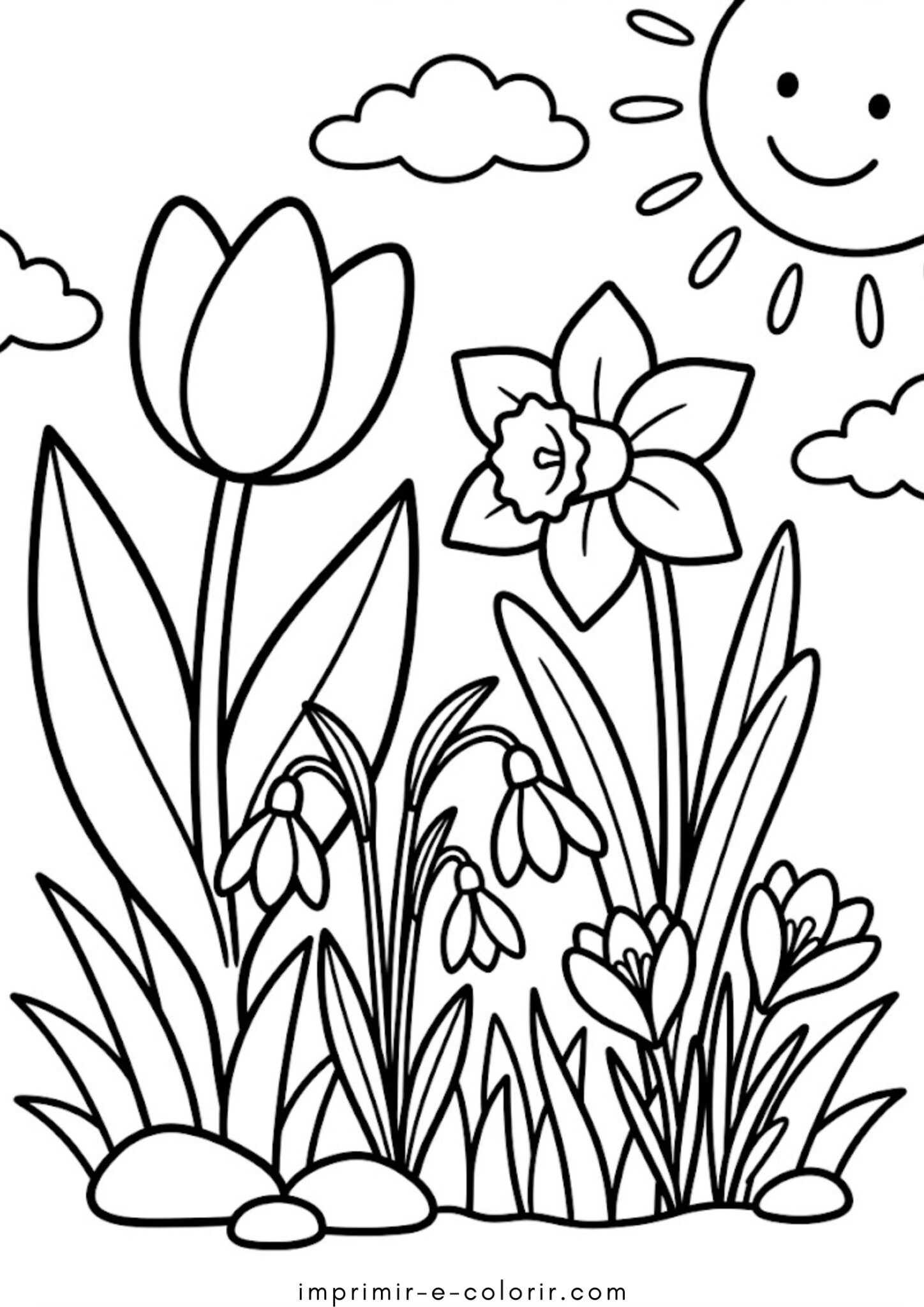 Desenho de Flores de primavera fácil para colorir e imprimir