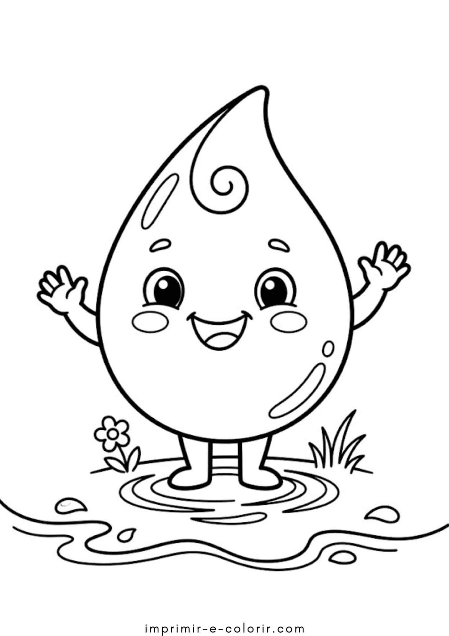 Desenhos de Gotinha de Água Fofa – Dia Mundial da Água para Colorir