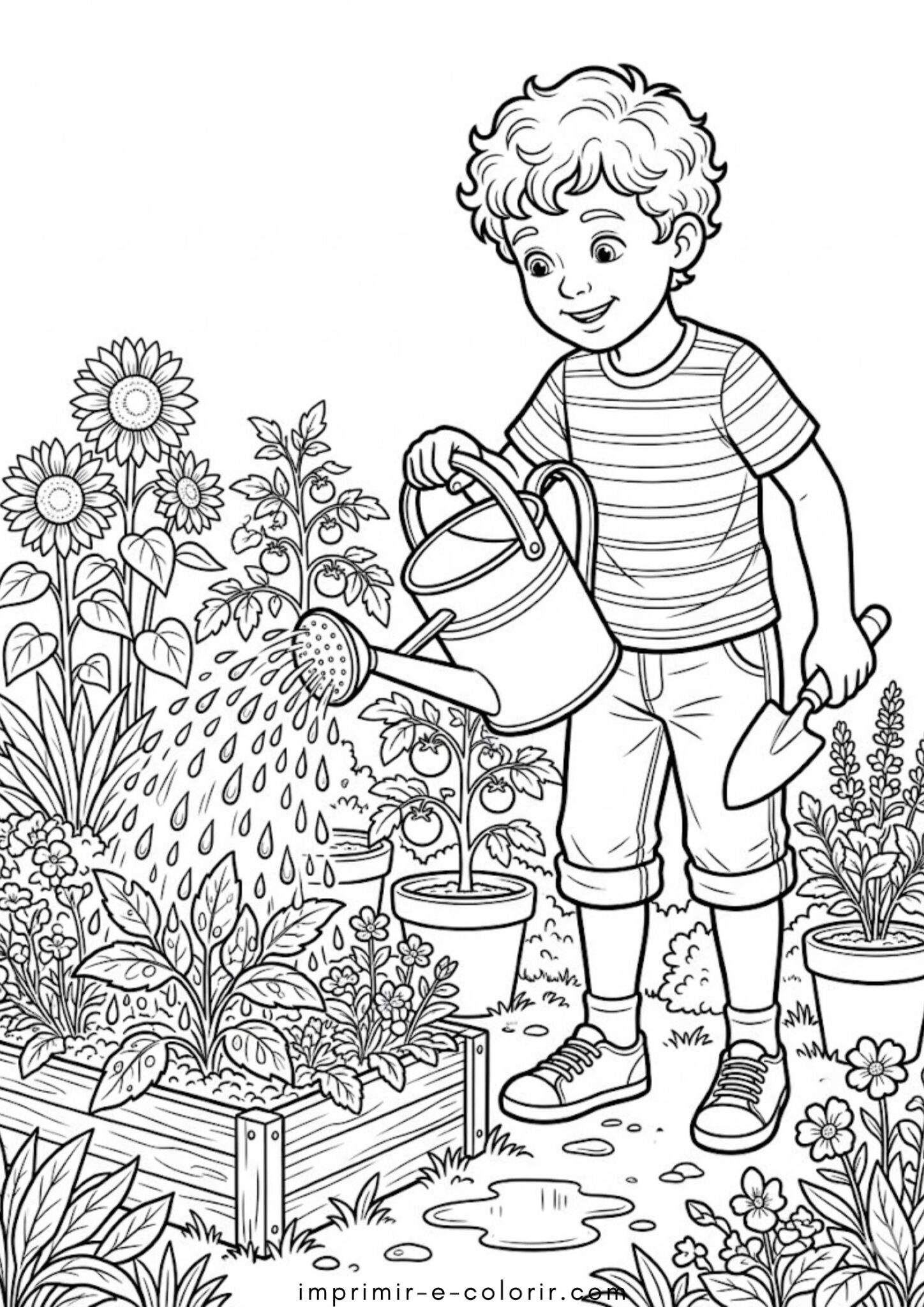 Desenhos de Menino Regando as Plantas – Dia Mundial da Água para Colorir