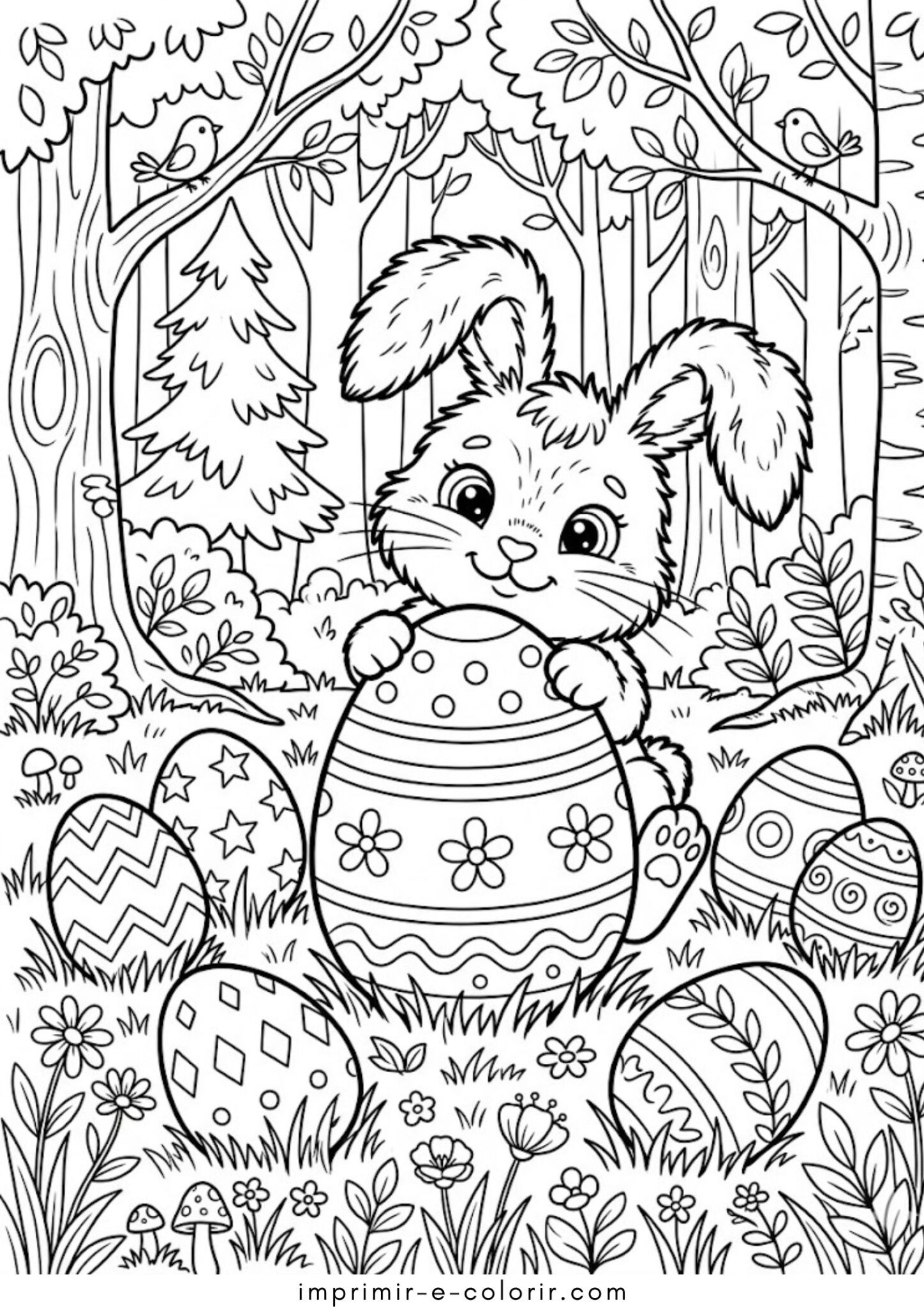 Desenho de O coelhinho está se preparando para a Páscoa