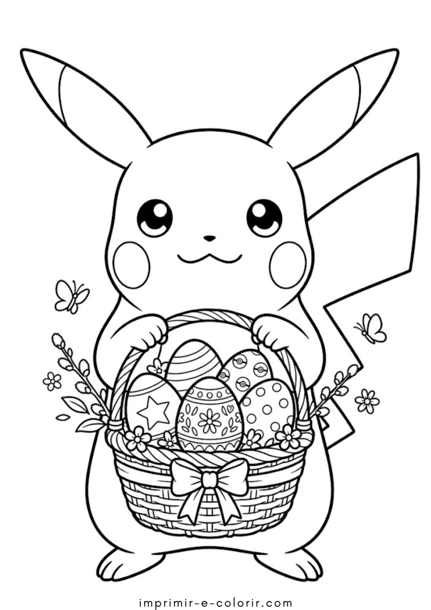 Desenho de Pikachu com Cesta de Páscoa