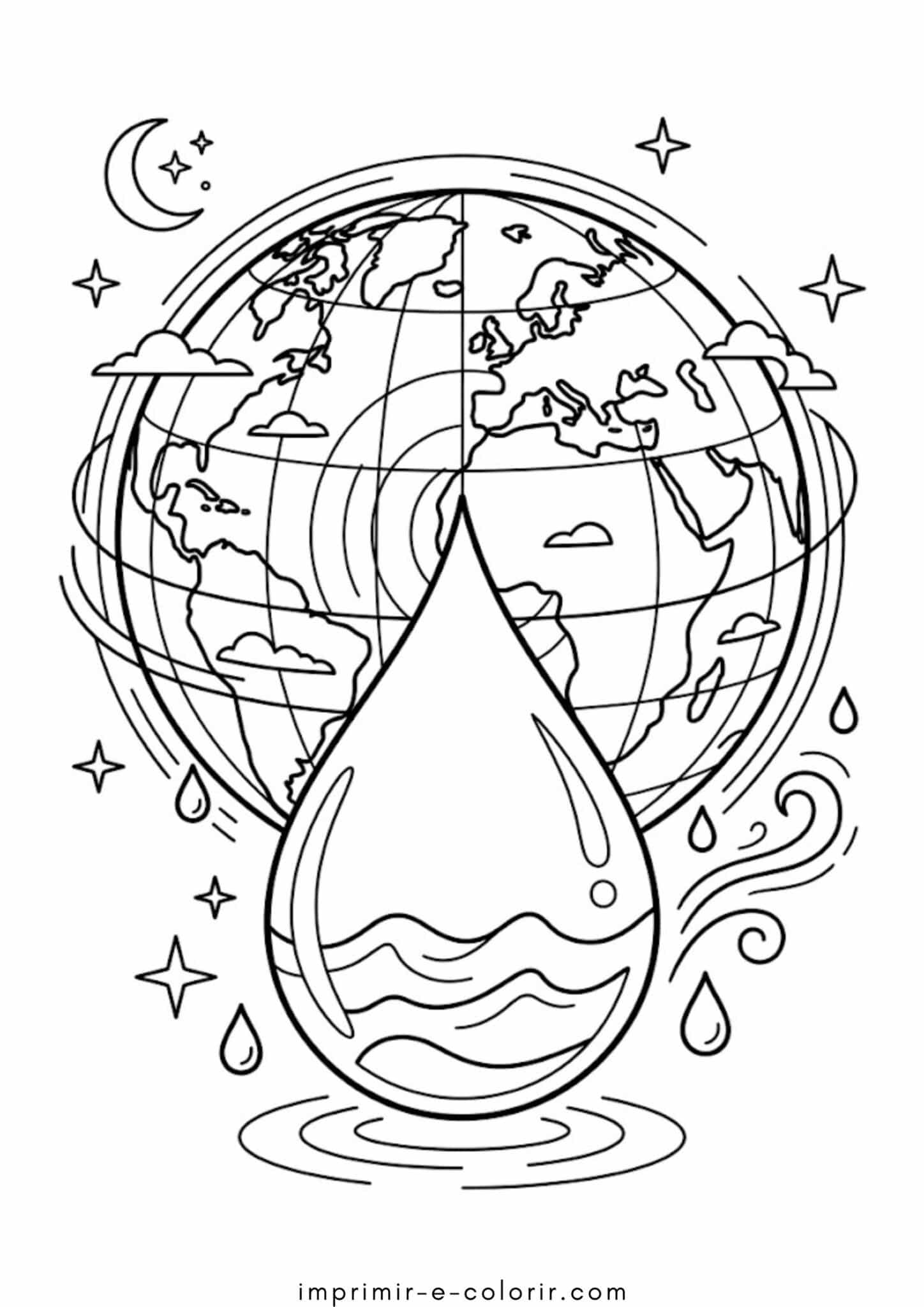Desenhos de Dia Mundial da Água – Planeta Terra e a Água para Colorir