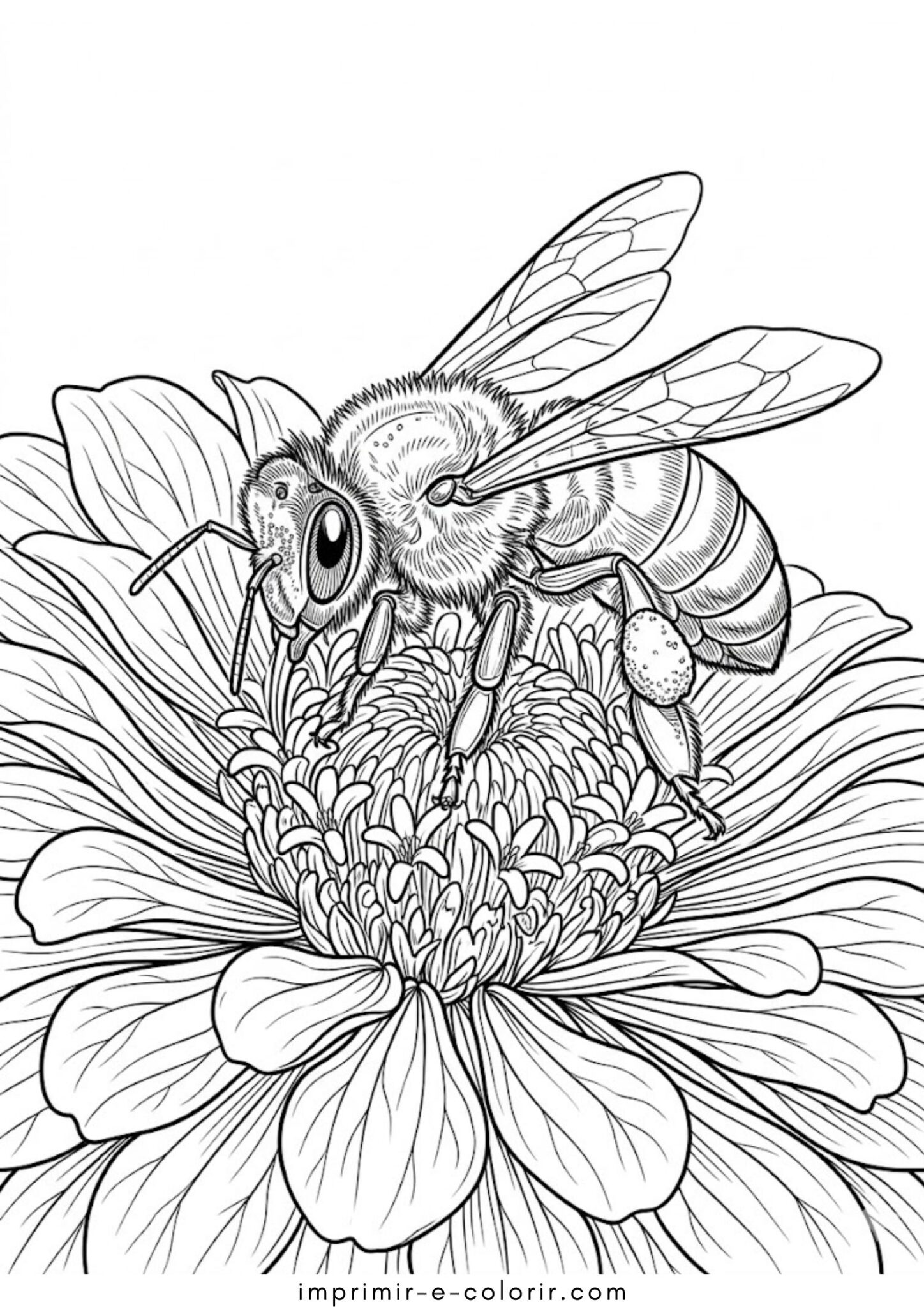 Desenho de Primavera – uma abelha em uma flor para colorir e imprimir