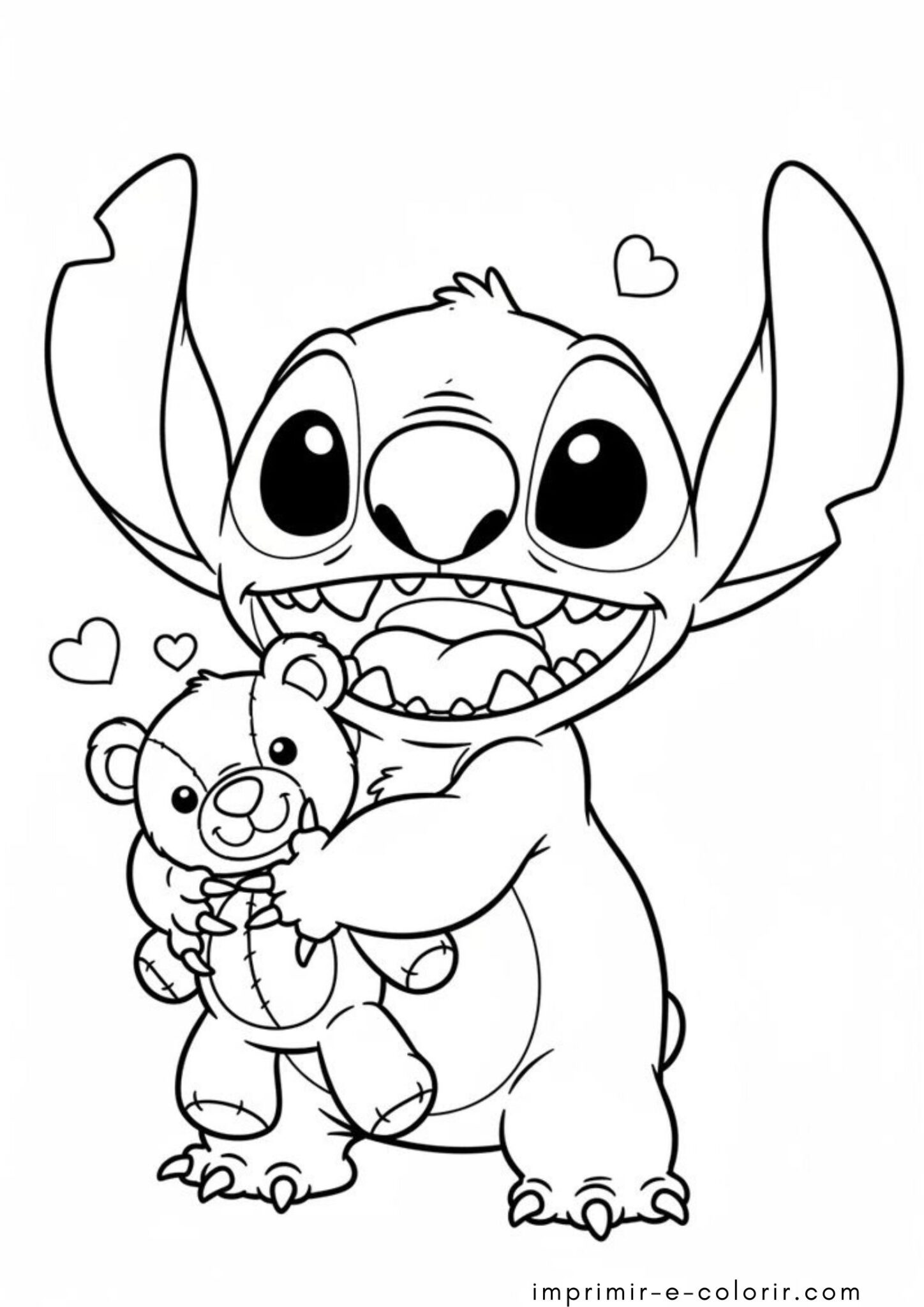 Desenho de Stitch com um ursinho de pelúcia