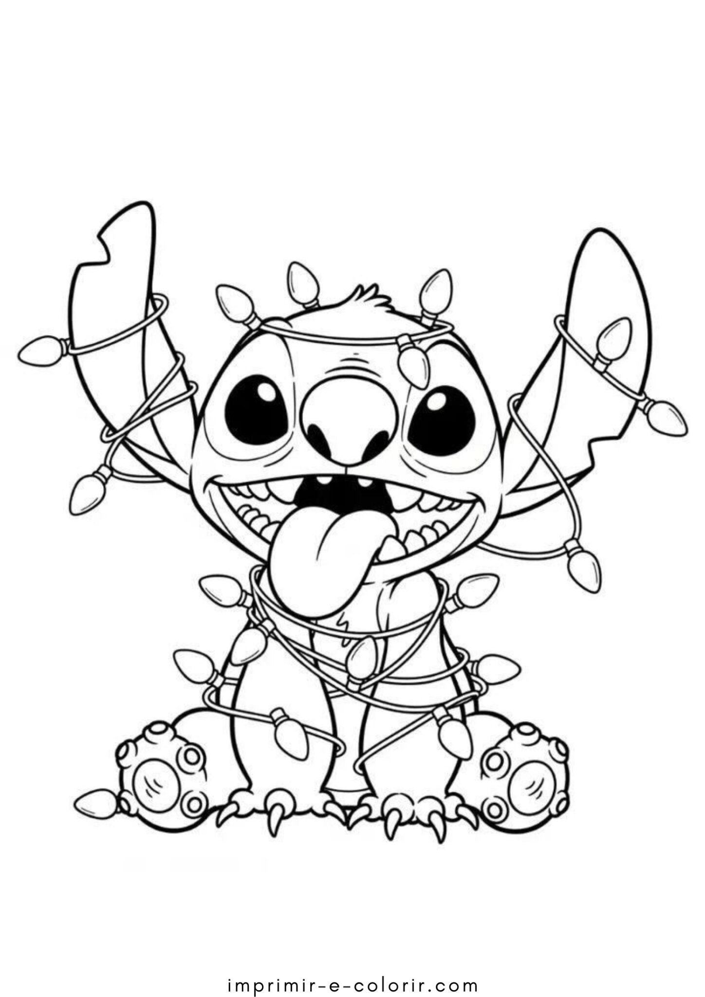 Desenho de Stitch enrolado no pisca-pisca