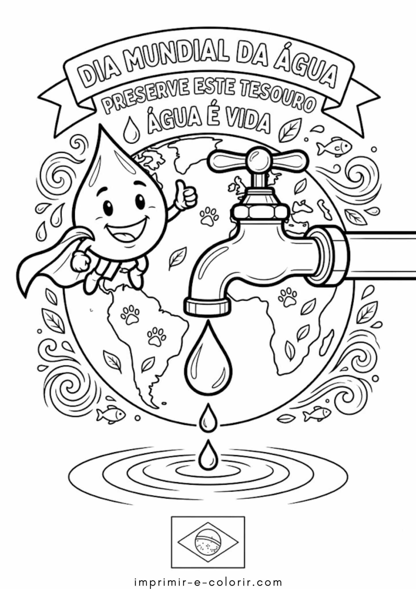 Desenhos de Dia Mundial da Água – Torneira Pingando Água para Colorir