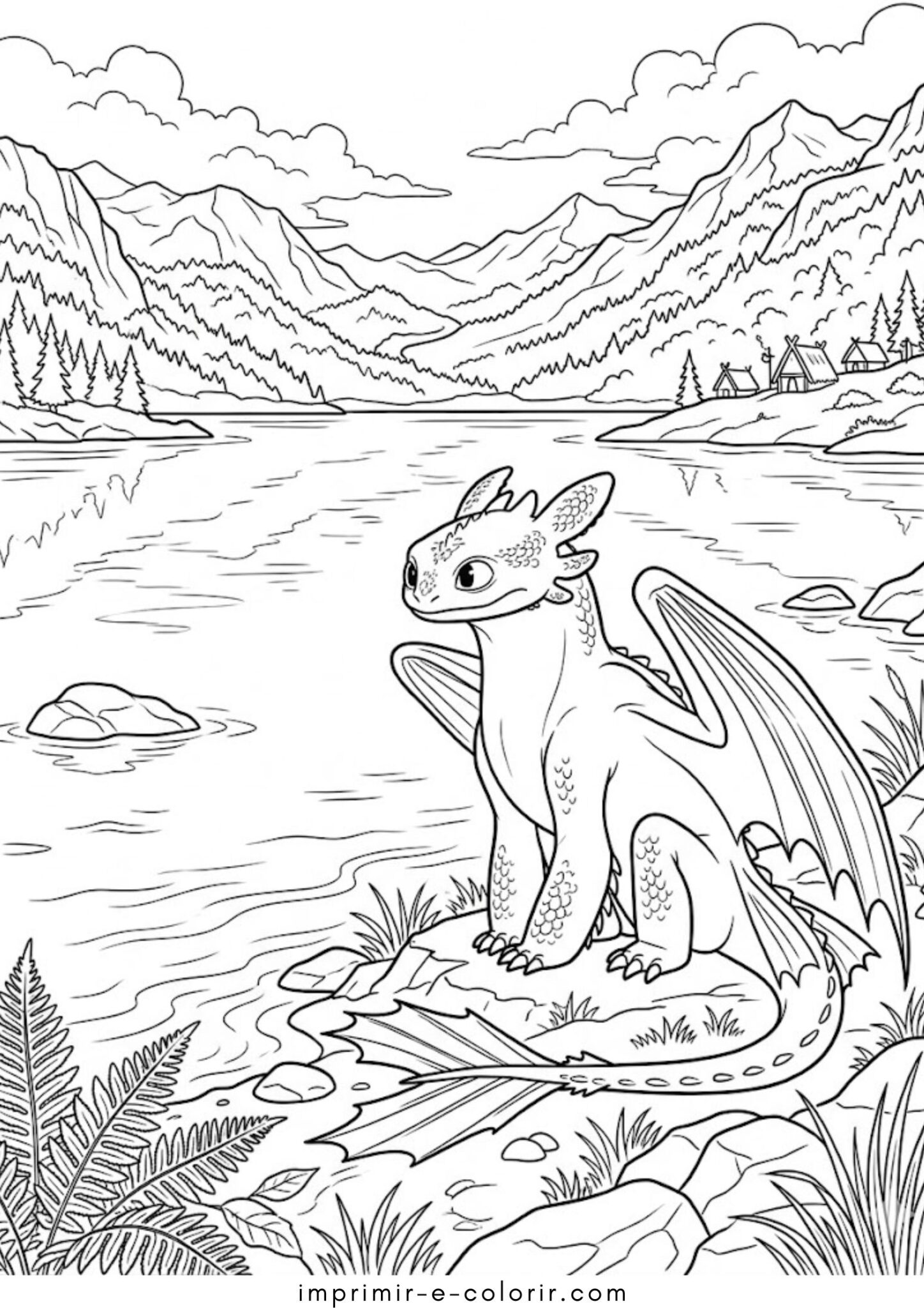 Desenho de Banguela perto do lago