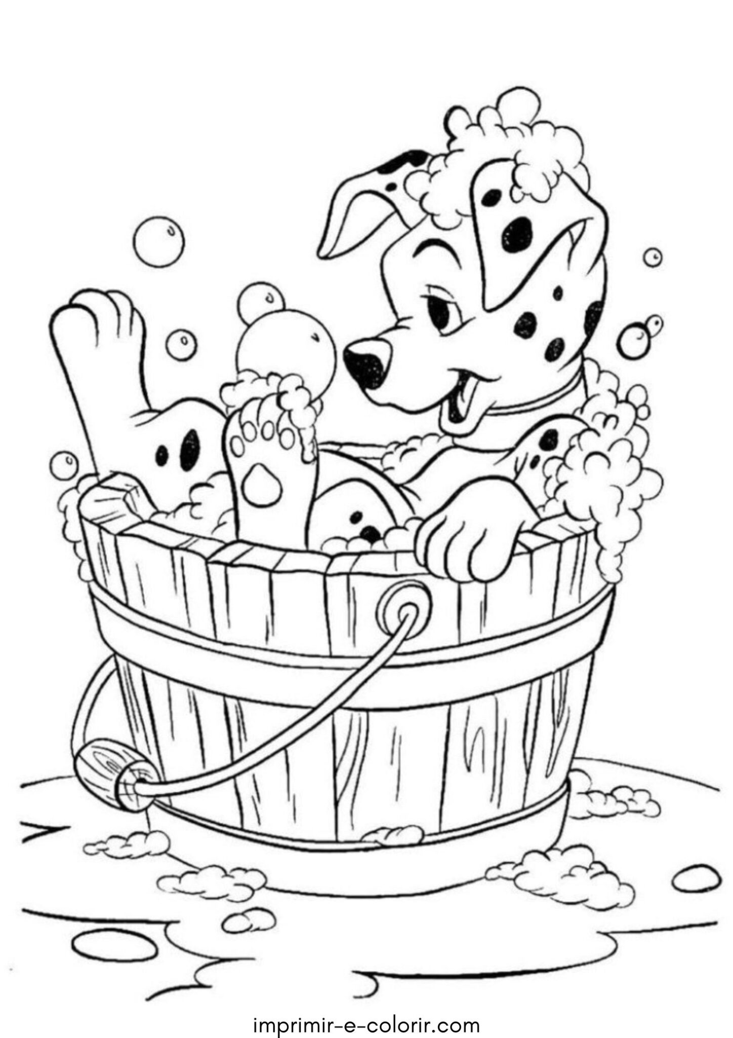 Desenho de Dálmata no balde de sabão para colorir e imprimir