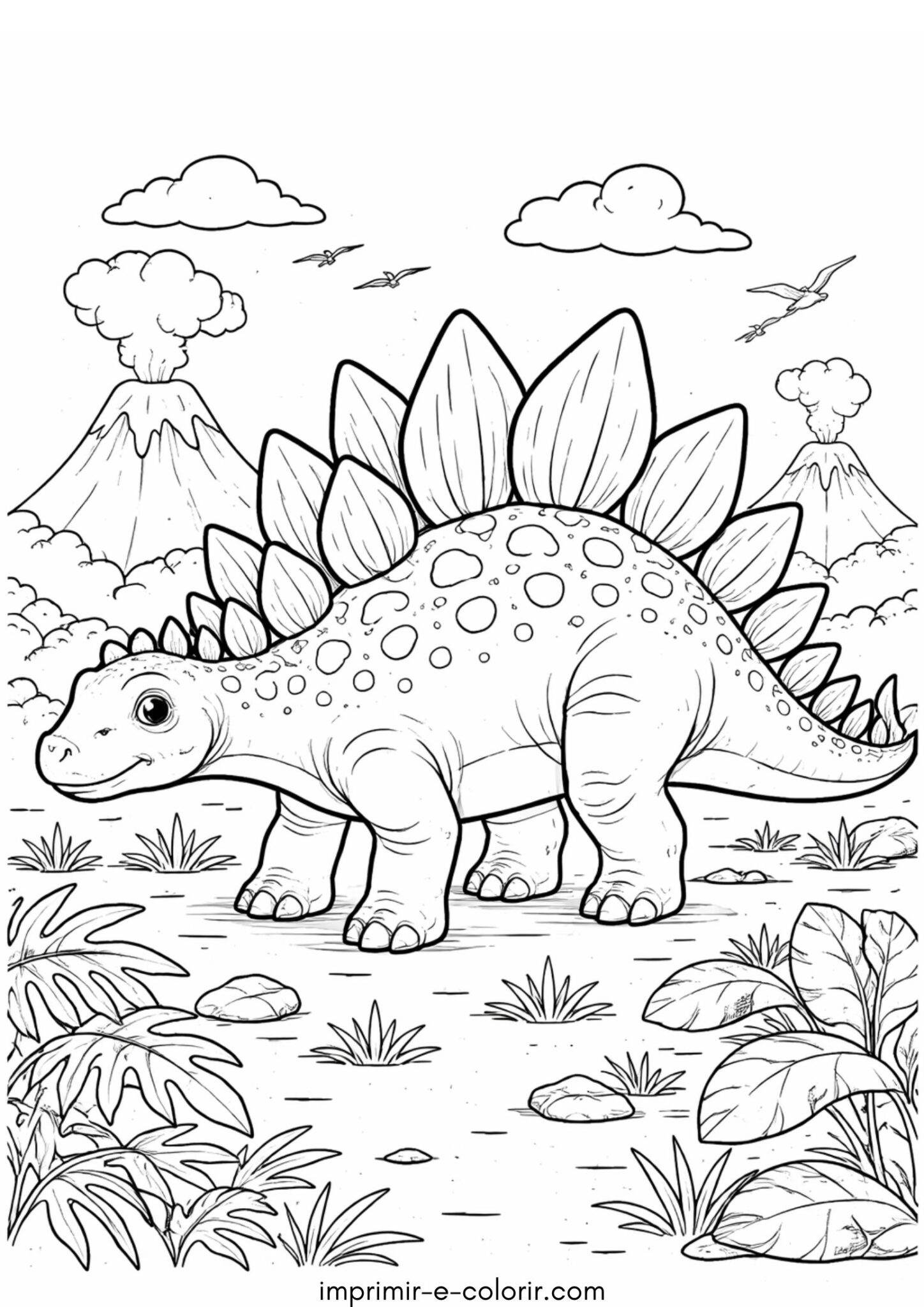 Desenho de Dinossauro Estegossauro com espinhos