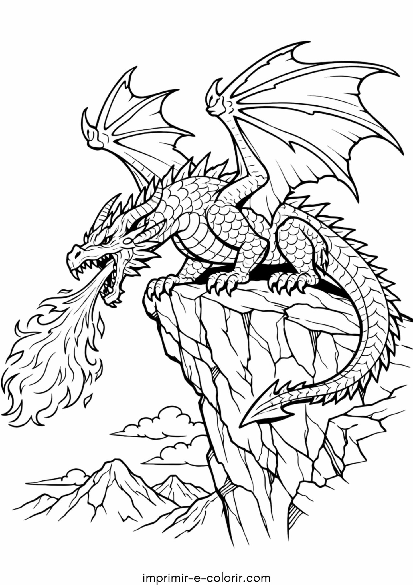 Desenho de Dragão cuspindo fogo para imprimir e colorir ou baixar grátis para as crianças Desenho de Dragão cuspindo fogo para imprimir e colorir ou baixar grátis para as crianças