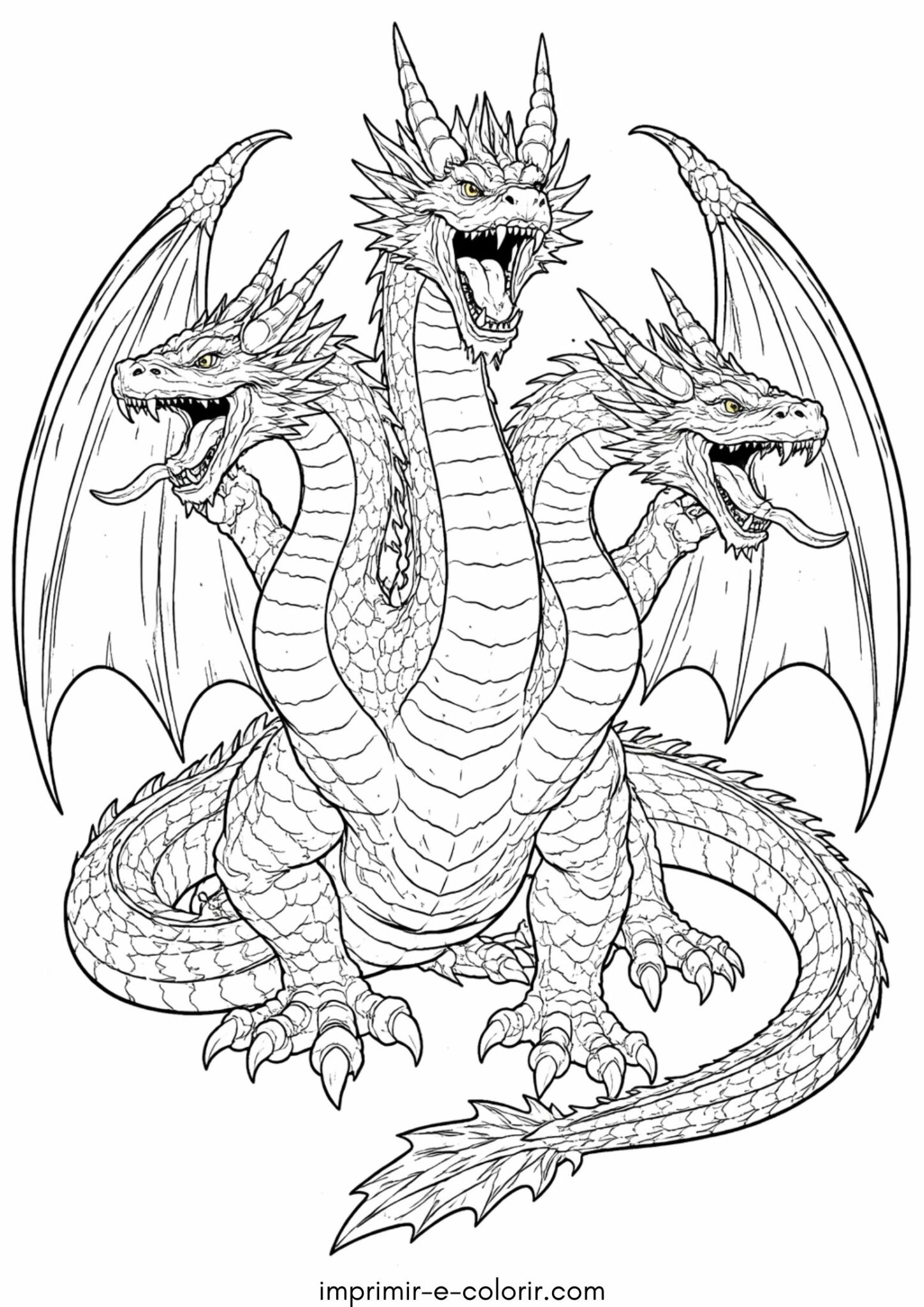 Desenho de Dragão de três cabeças