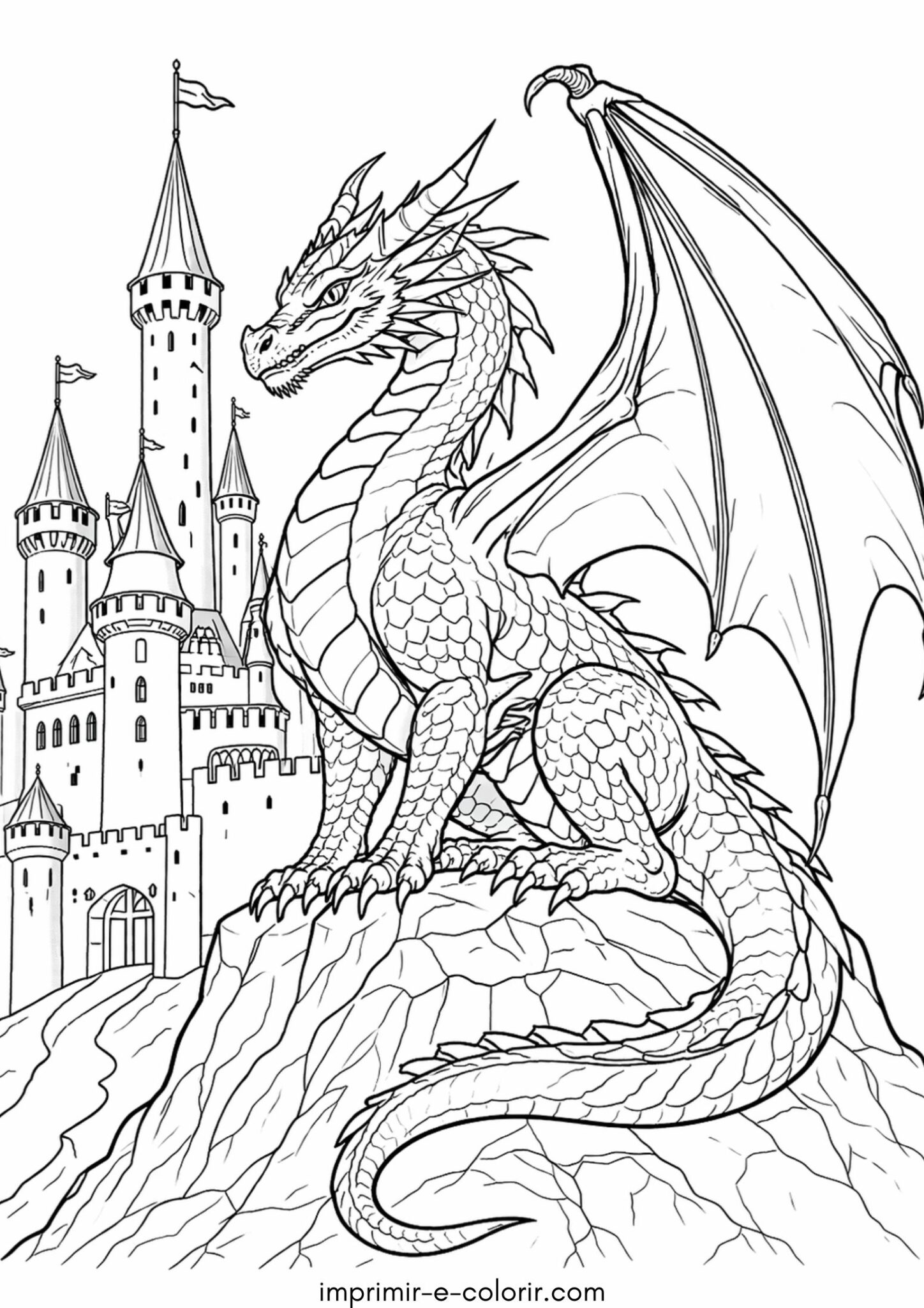 Desenho de Dragão medieval no castelo