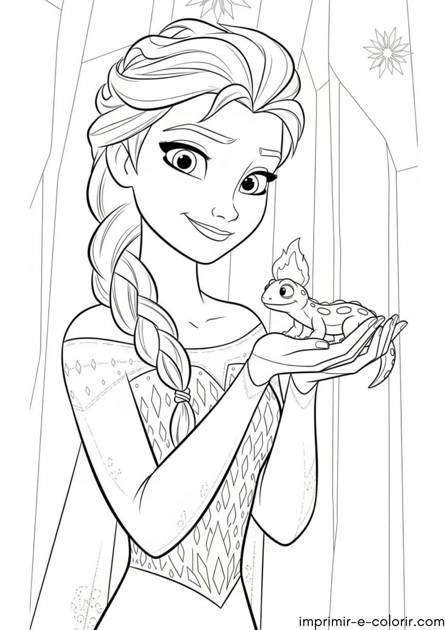 Desenho de Elsa e a Salamandra Bruni de Frozen 2