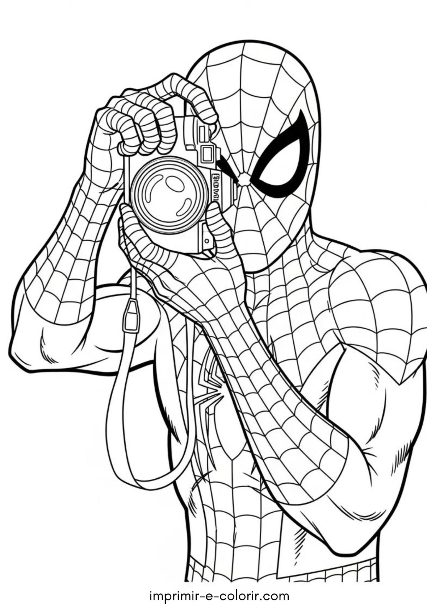 Desenho de Homem-Aranha com câmera fotográfica para colorir e imprimir