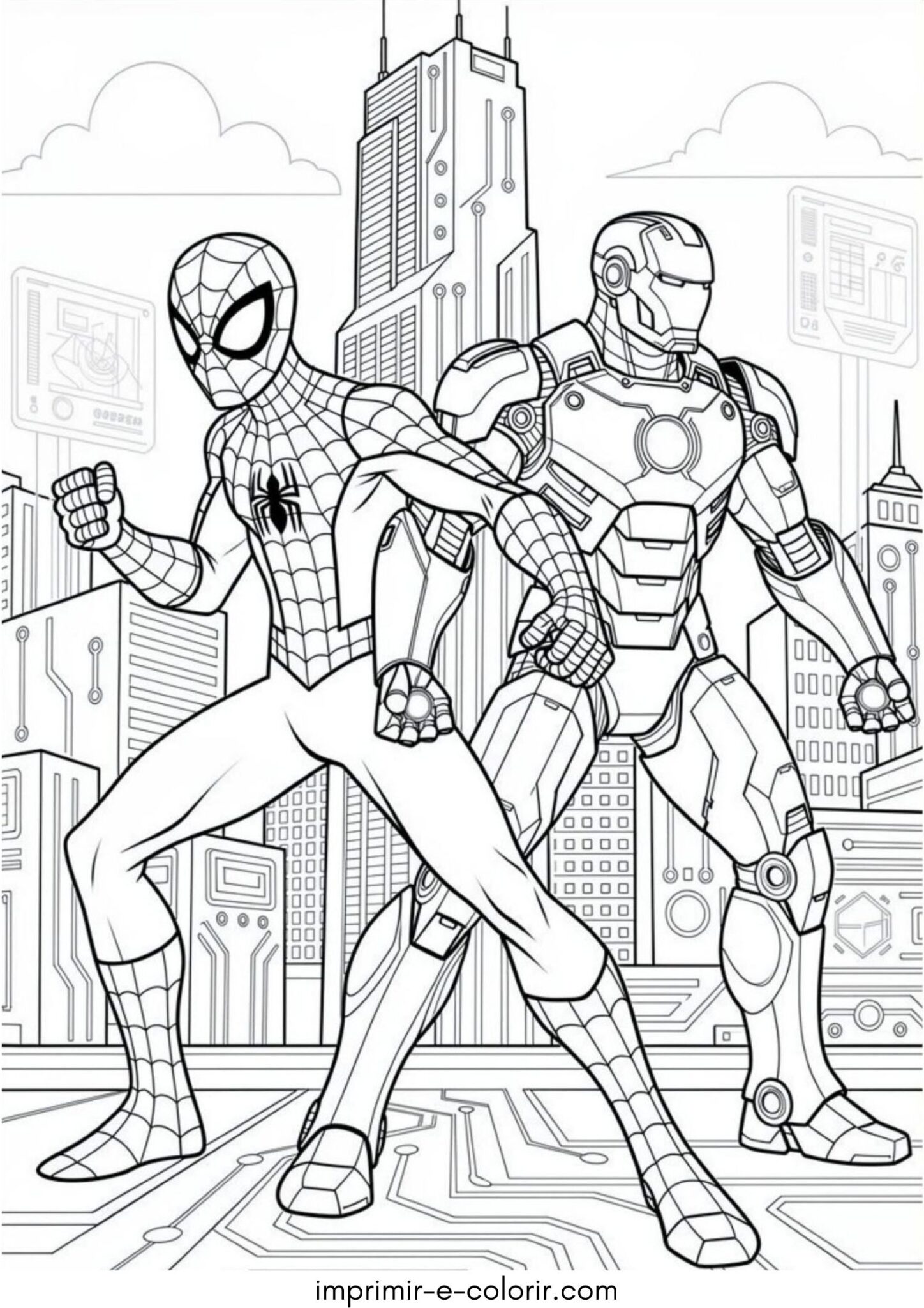 Desenho de Homem-Aranha e Homem de Ferro